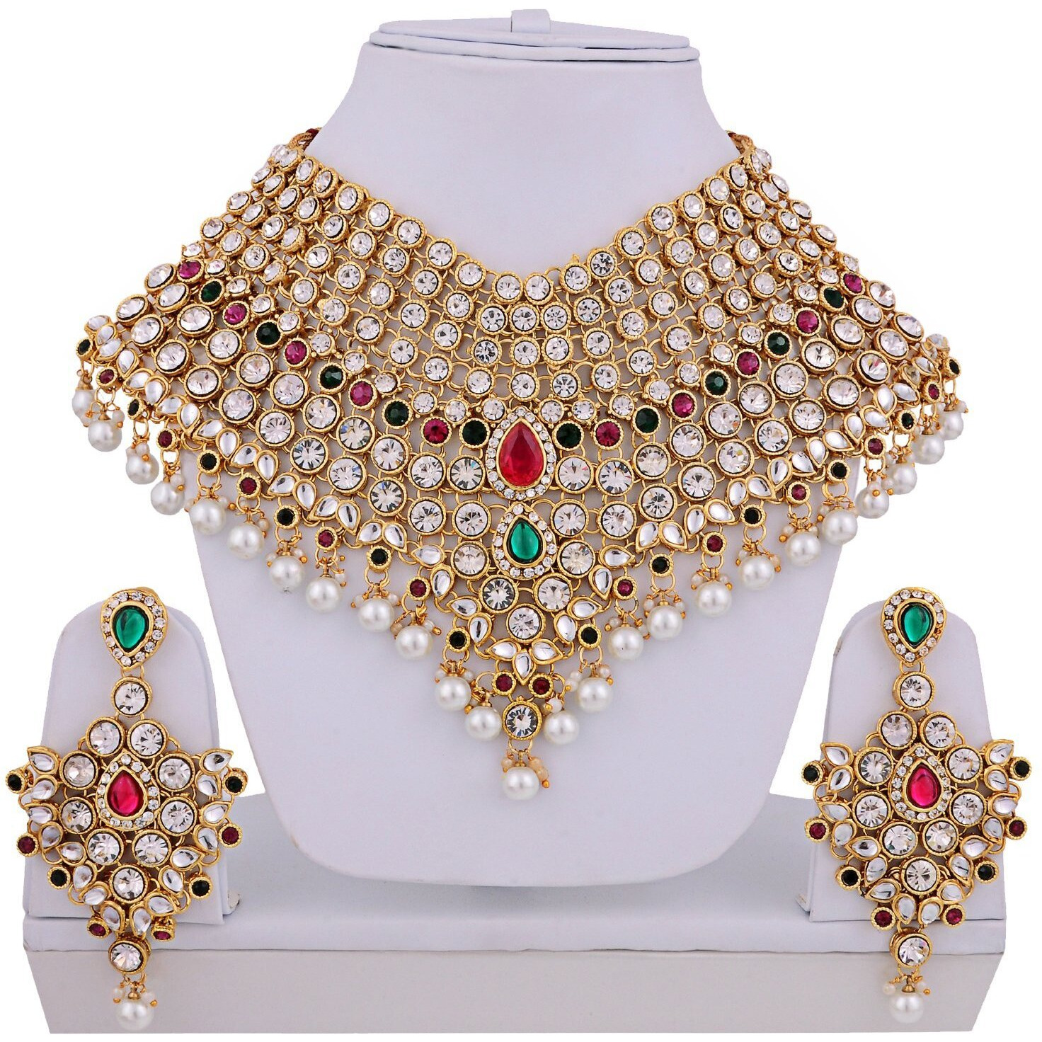 I Jewels Traditional Gold Plated Kundan Ethnic Bridal Jewellery Set for Women (Pink Green)