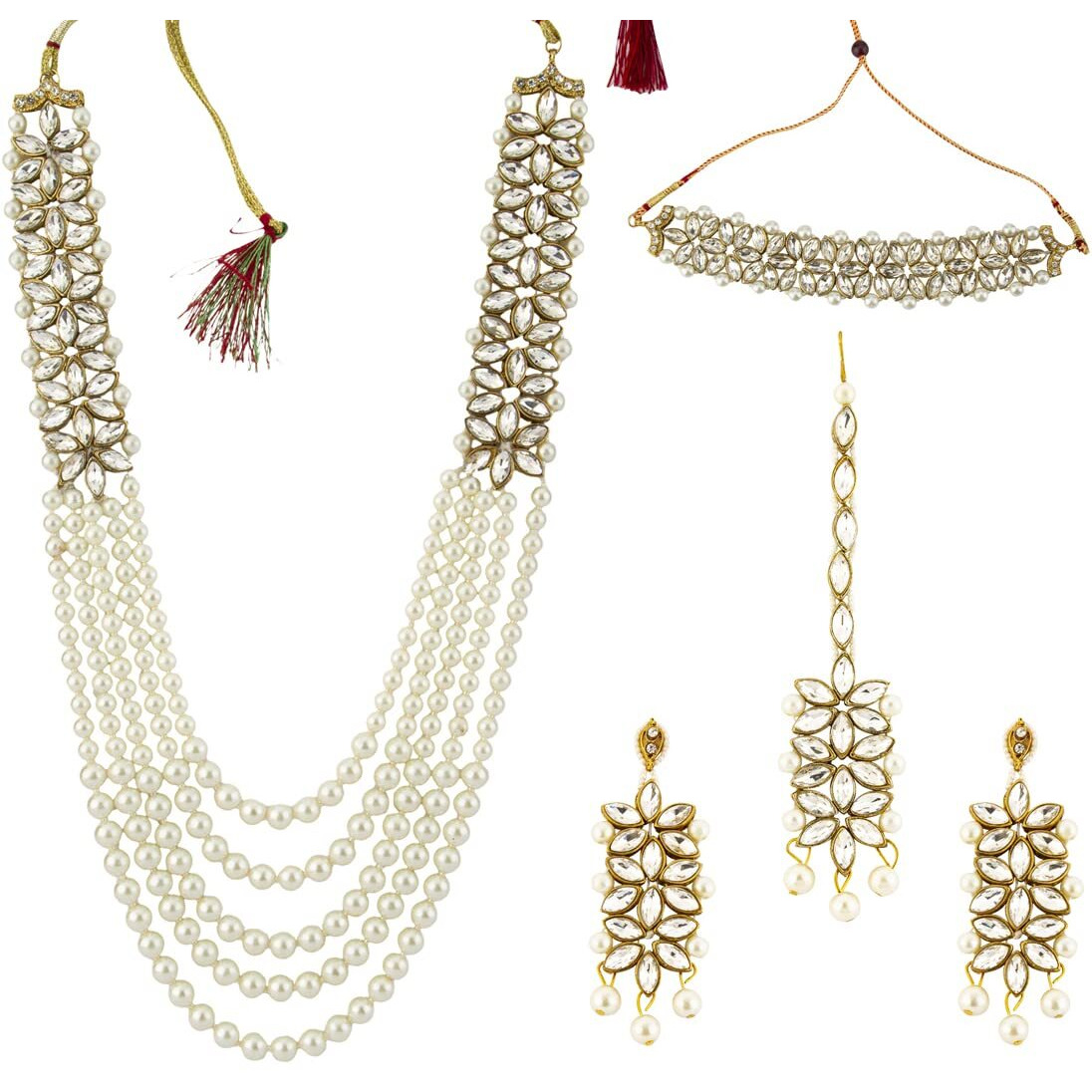 Jewels Galaxy Designer Kundan & Pearl Gold Plated Jewellery Set for Women/Girls (Design 6) (CT-NCKS-44132)