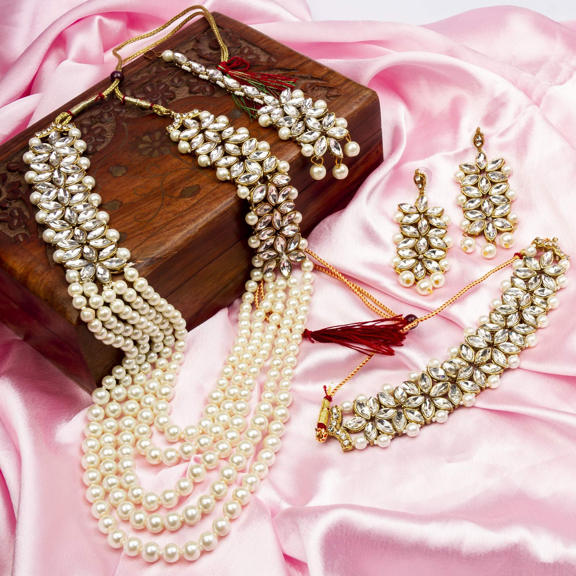 Jewels Galaxy Designer Kundan & Pearl Gold Plated Jewellery Set for Women/Girls (Design 6) (CT-NCKS-44132)