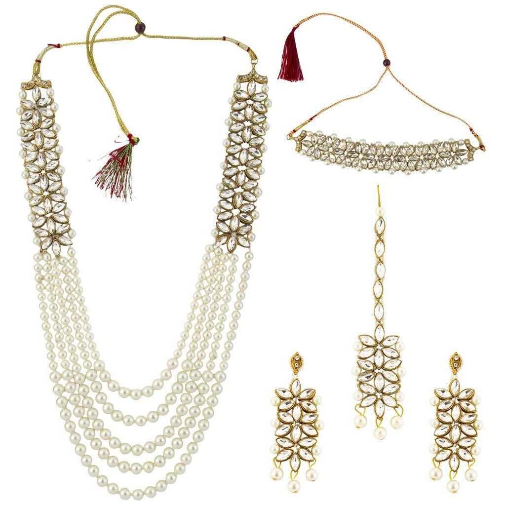 Jewels Galaxy Designer Kundan & Pearl Gold Plated Jewellery Set for Women/Girls (Design 6) (CT-NCKS-44132)