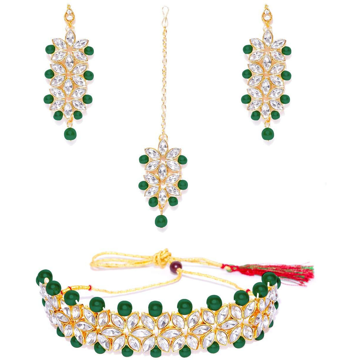 Jewels Galaxy Luxuria Gold Plated White Pearl Necklace Set (Style 7) (CT-NC-44155)
