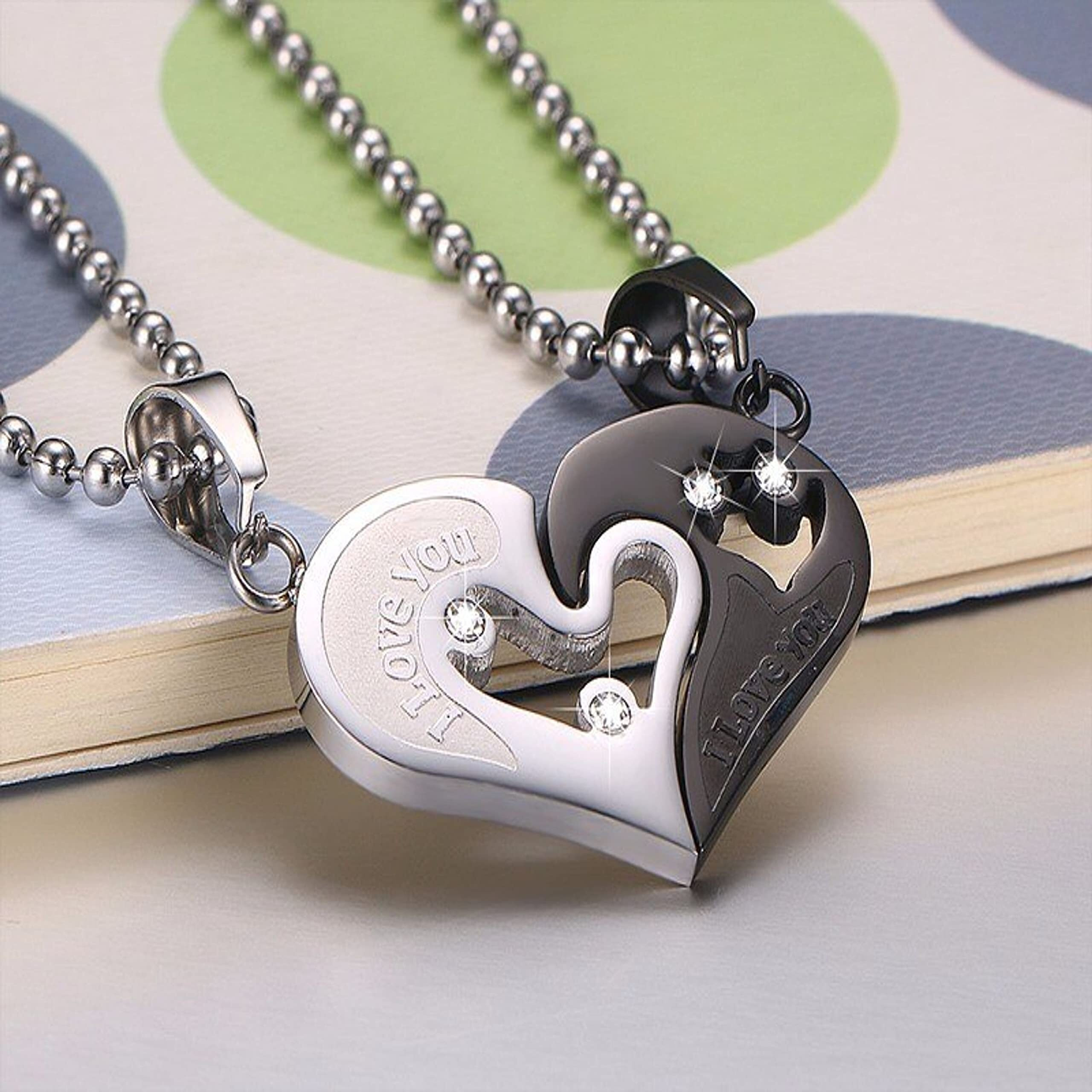 Fashion Frill Black Heart Shape Stainless Steel I Love you Couple Pendant Necklace For Men Boys Girls