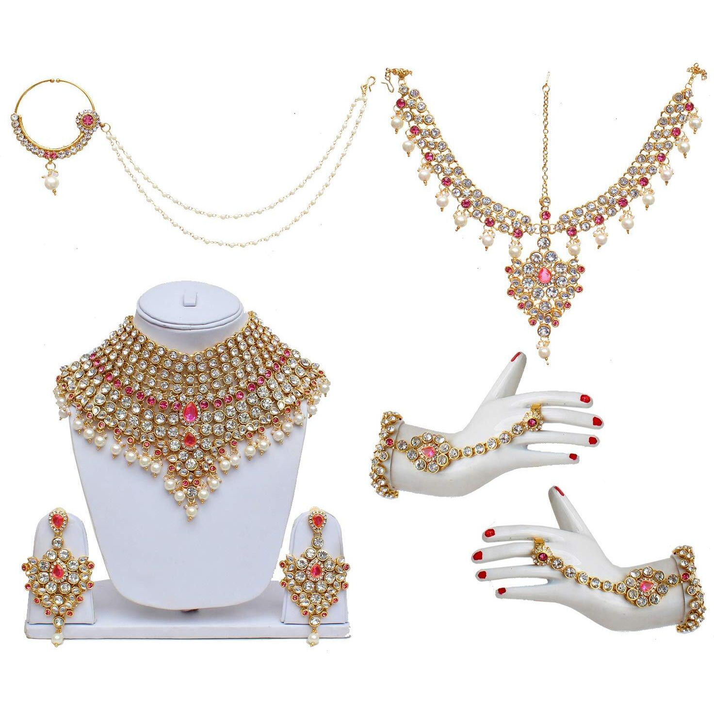 I Jewels Traditional Gold Plated Kundan Ethnic Bridal Jewellery Set for Women (Pink-1)