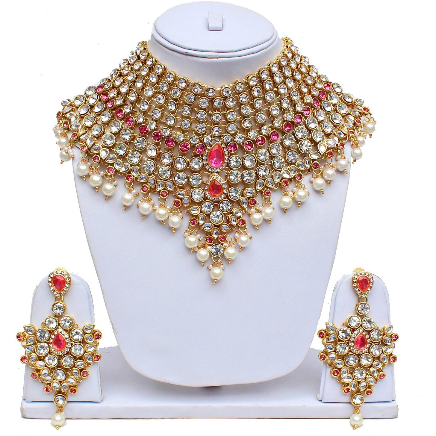 I Jewels Traditional Gold Plated Kundan Ethnic Bridal Jewellery Set for Women (Pink-1)