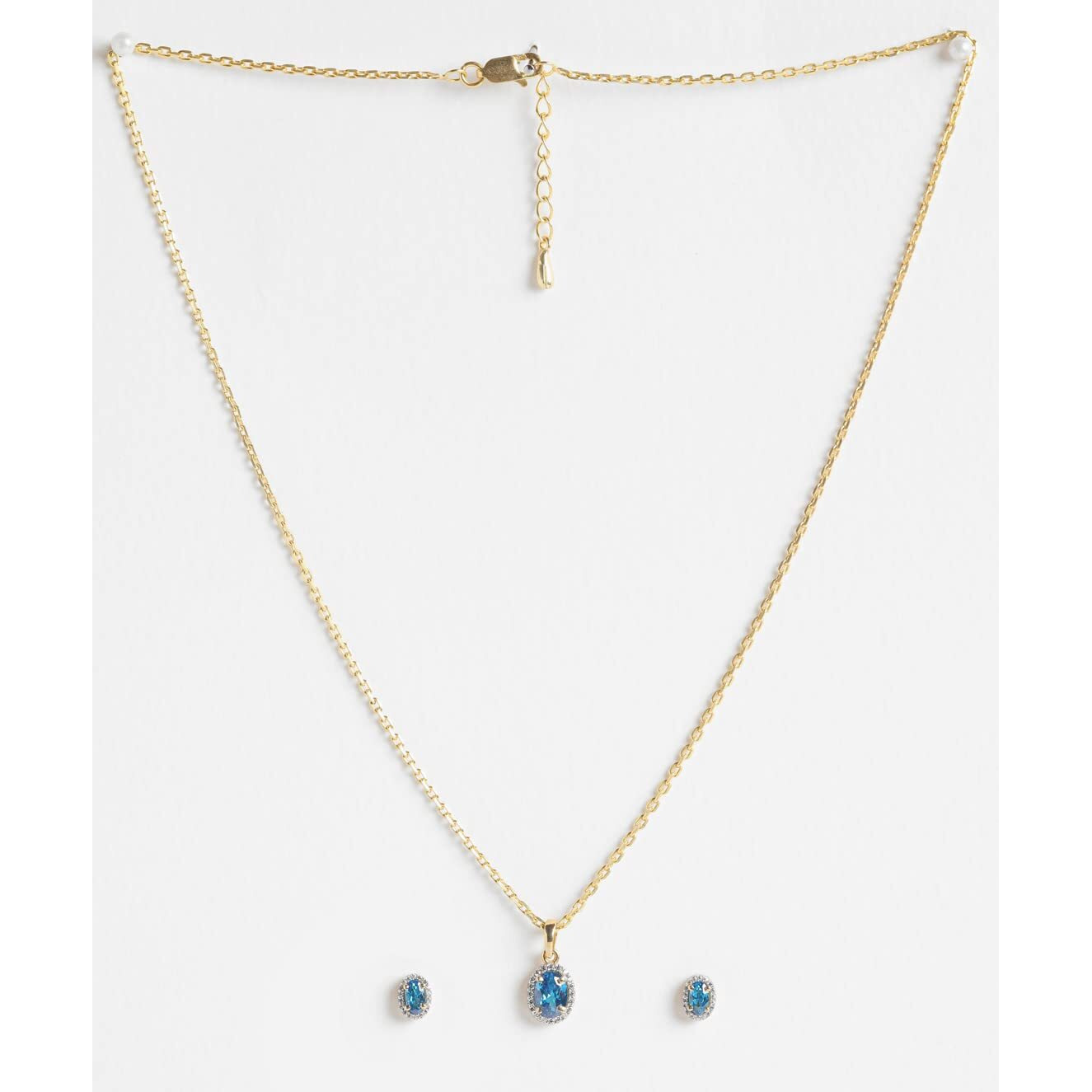 Clara 925 Sterling Silver Blue Pendant Earring Chain Jewellery Set | Gold Rhodium Plated, Swiss Zirconia | Gift for Women & Girls