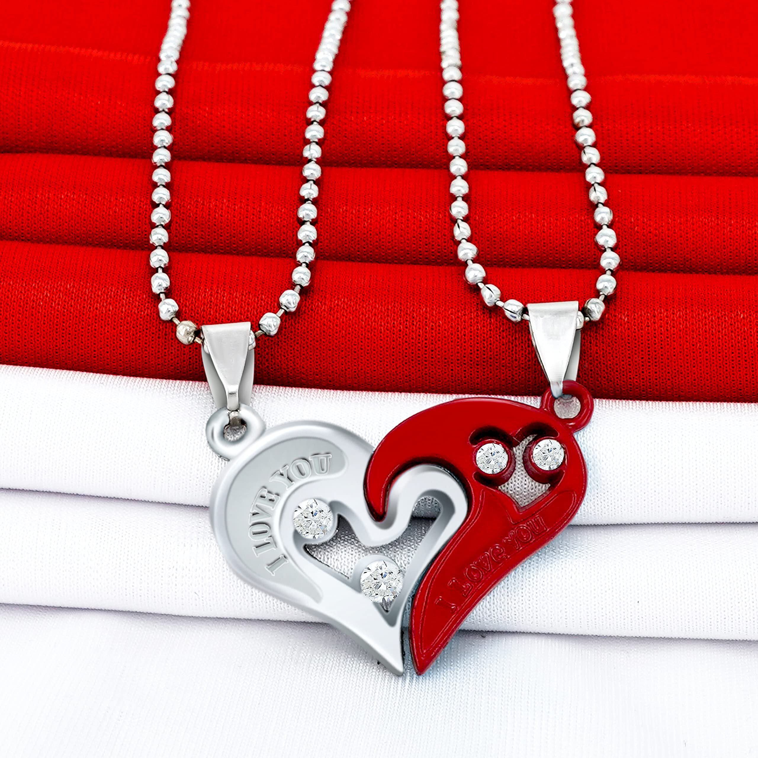 Fashion Frill Red Heart Shape Stainless Steel I Love you Couple Pendant Necklace For Men Boys Girls