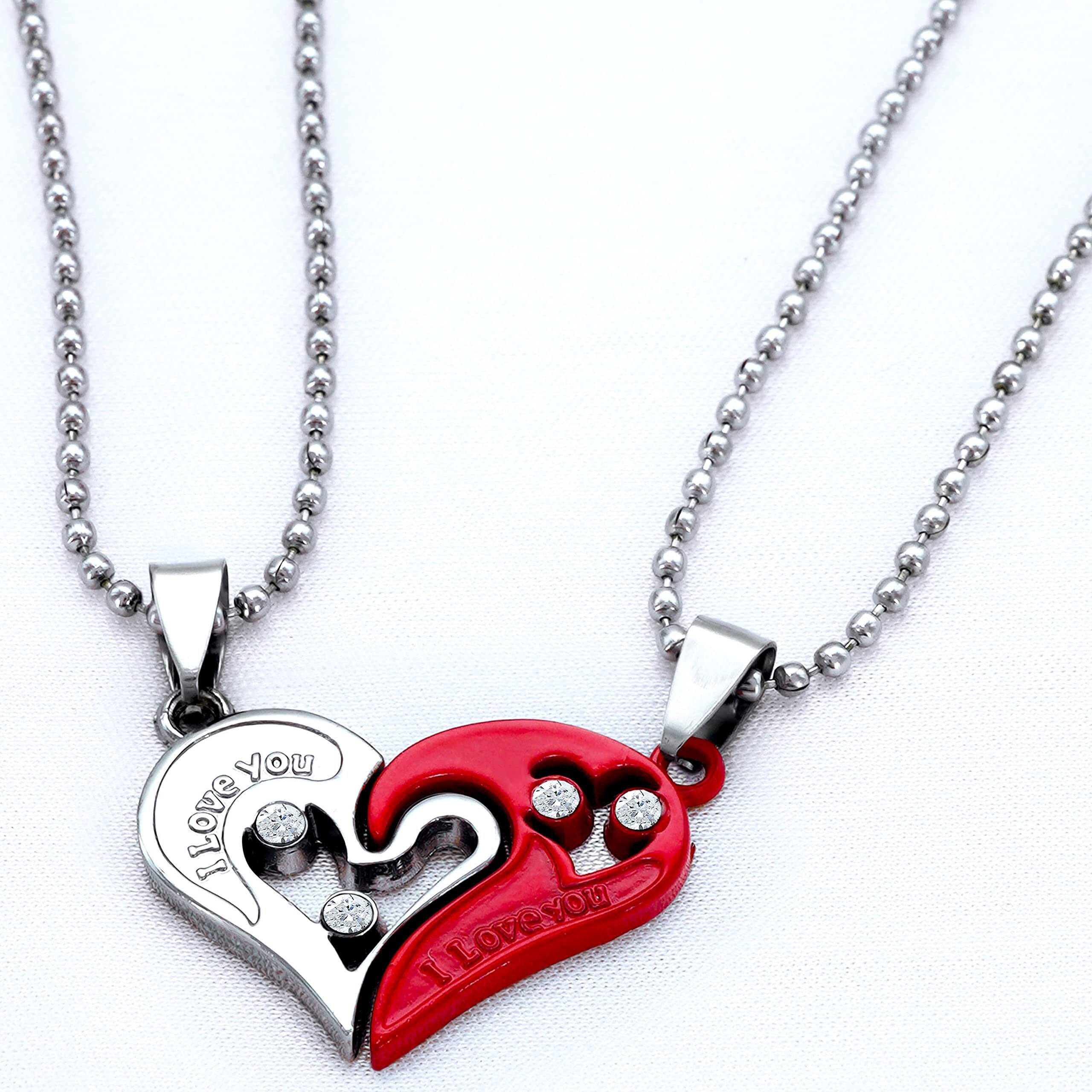 Fashion Frill Red Heart Shape Stainless Steel I Love you Couple Pendant Necklace For Men Boys Girls