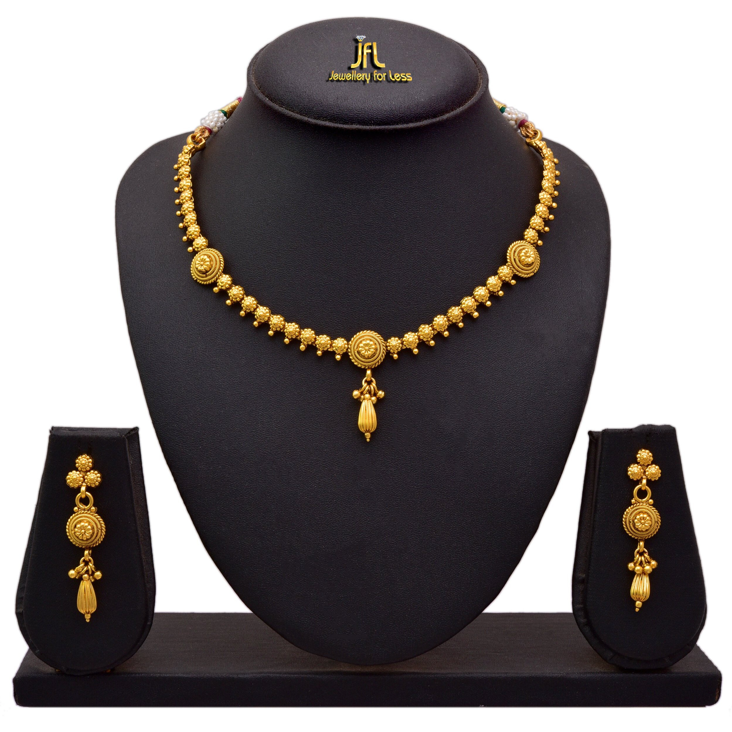 JFL - Jewellery for Less Traditional Ethnic One Gram Gold Plated Designer Necklace Set with Earring Girls and Women,Valentine