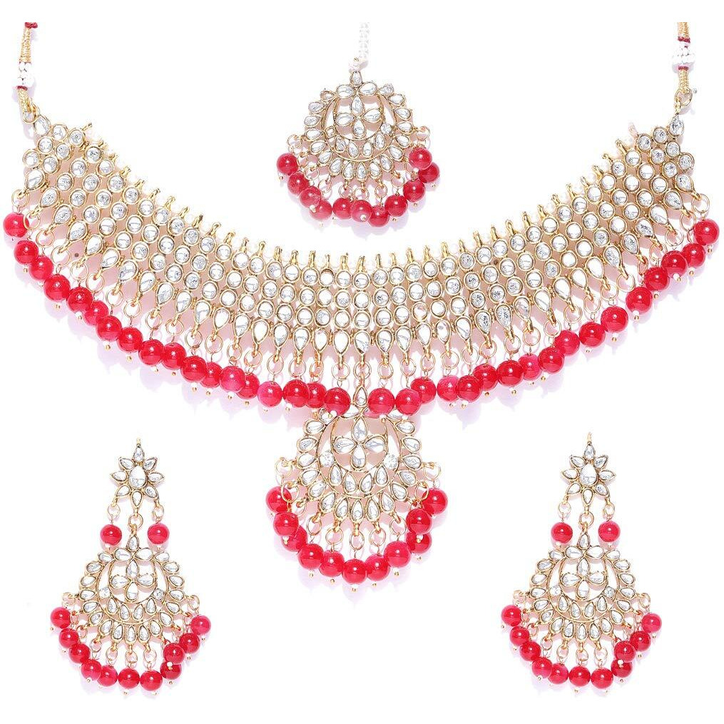 YouBella Jewellery Sets for Women Gold Plated Kundan Wedding Bridal Necklace Jewellery set with Earrings For Girls/Women (Red)