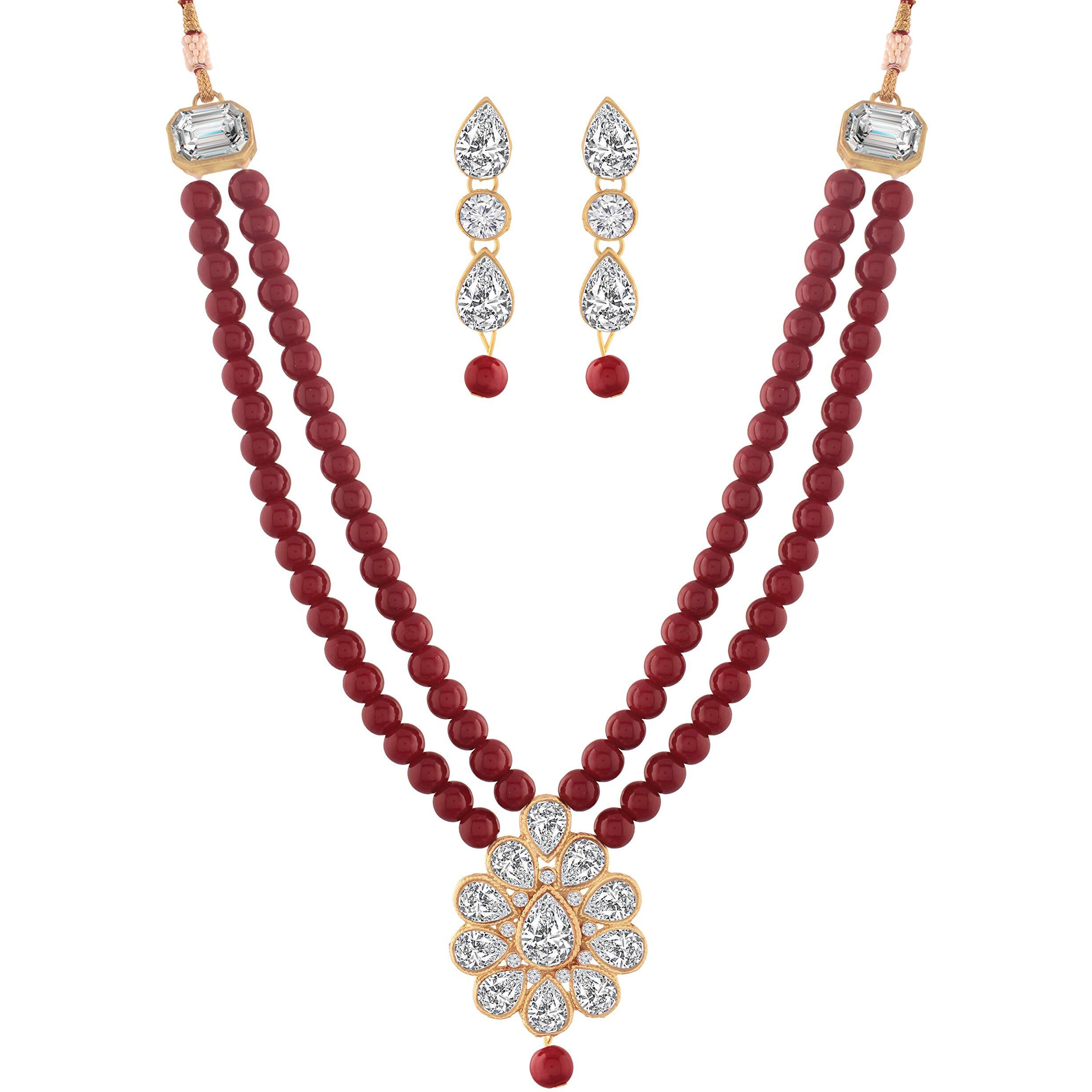 I Jewels 18K Gold Plated Traditional Pearl & Stone Studded Necklace Jewellery Set With Earrings For Women (ML140M)