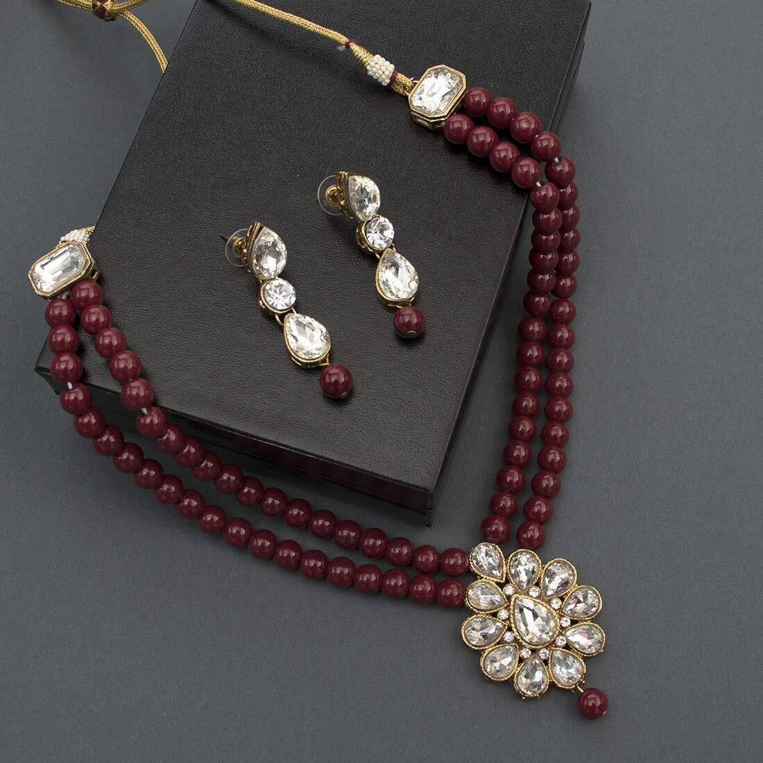 I Jewels 18K Gold Plated Traditional Pearl & Stone Studded Necklace Jewellery Set With Earrings For Women (ML140M)