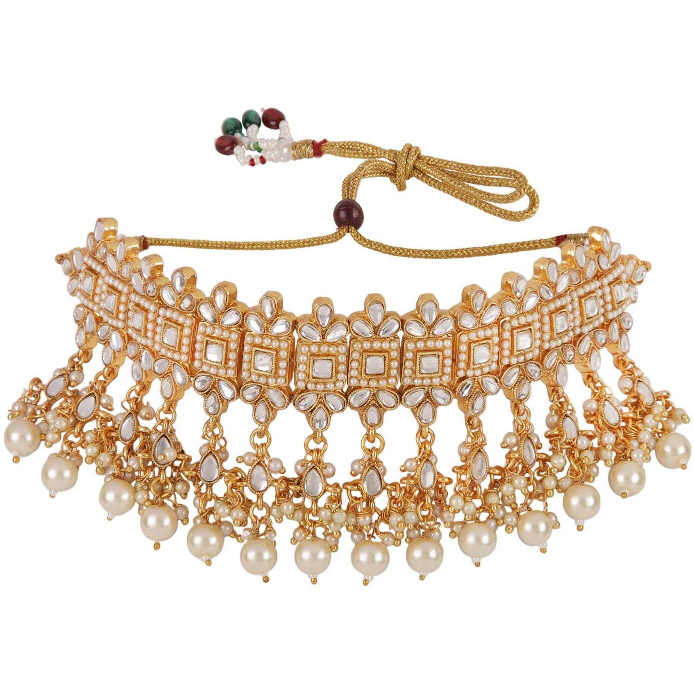 Shining Diva Fashion Latest Choker Design Traditional Pearl Kundan Necklace Set For Women Gold Plated Jewellery Set for Women (White) (11267s)