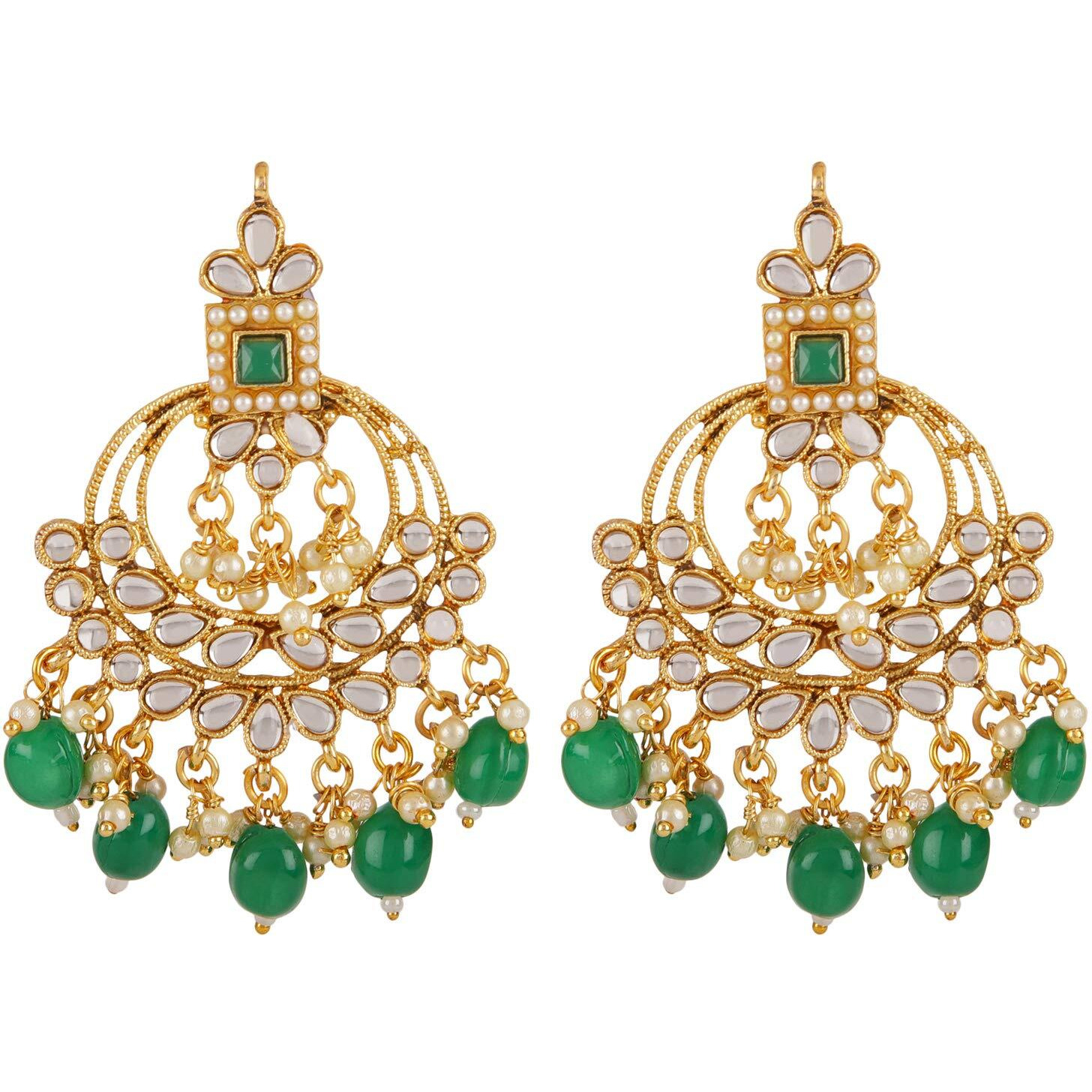 Shining Diva Fashion Latest Choker Design Traditional Pearl Kundan Necklace Set for Women Gold Plated Jewellery Set for Women (Green) (11266s)