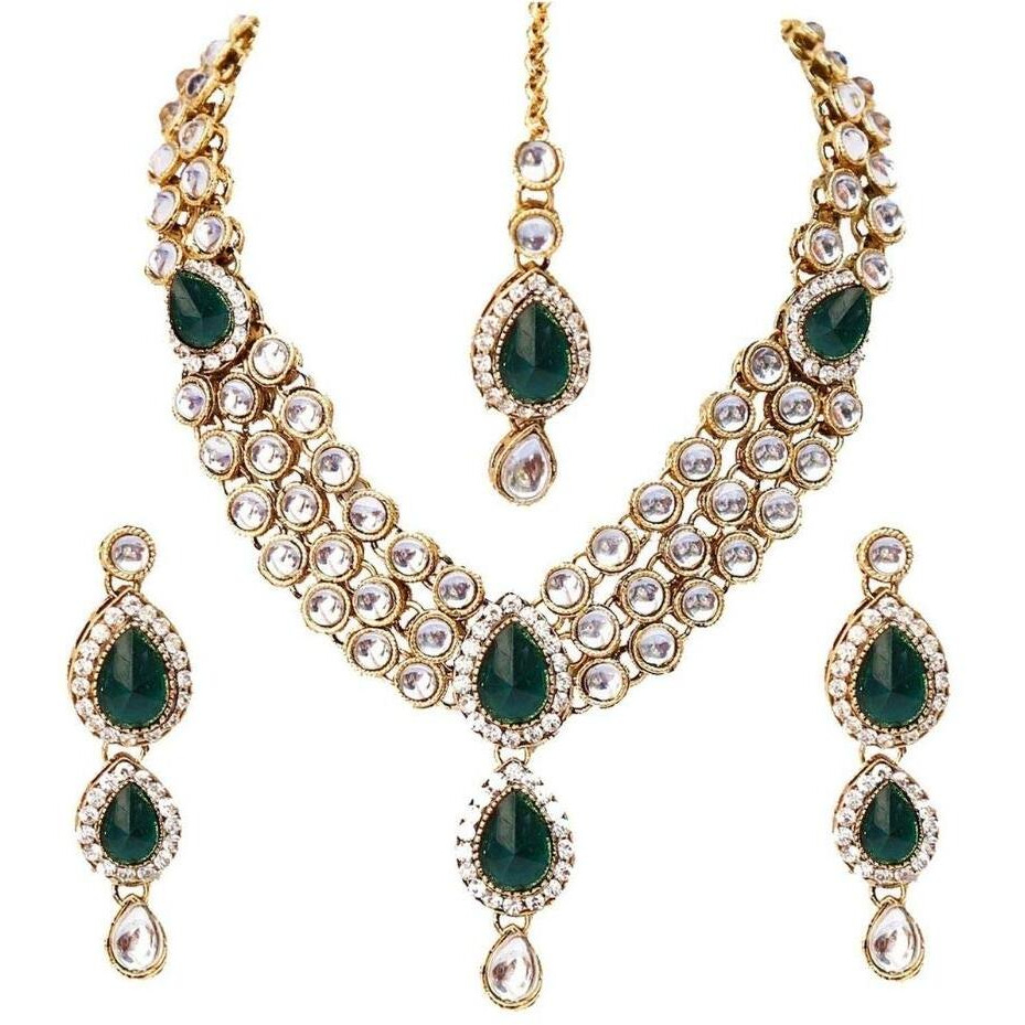I Jewels Traditional Gold Plated Kundan Necklace Set for Women (IJ315G)