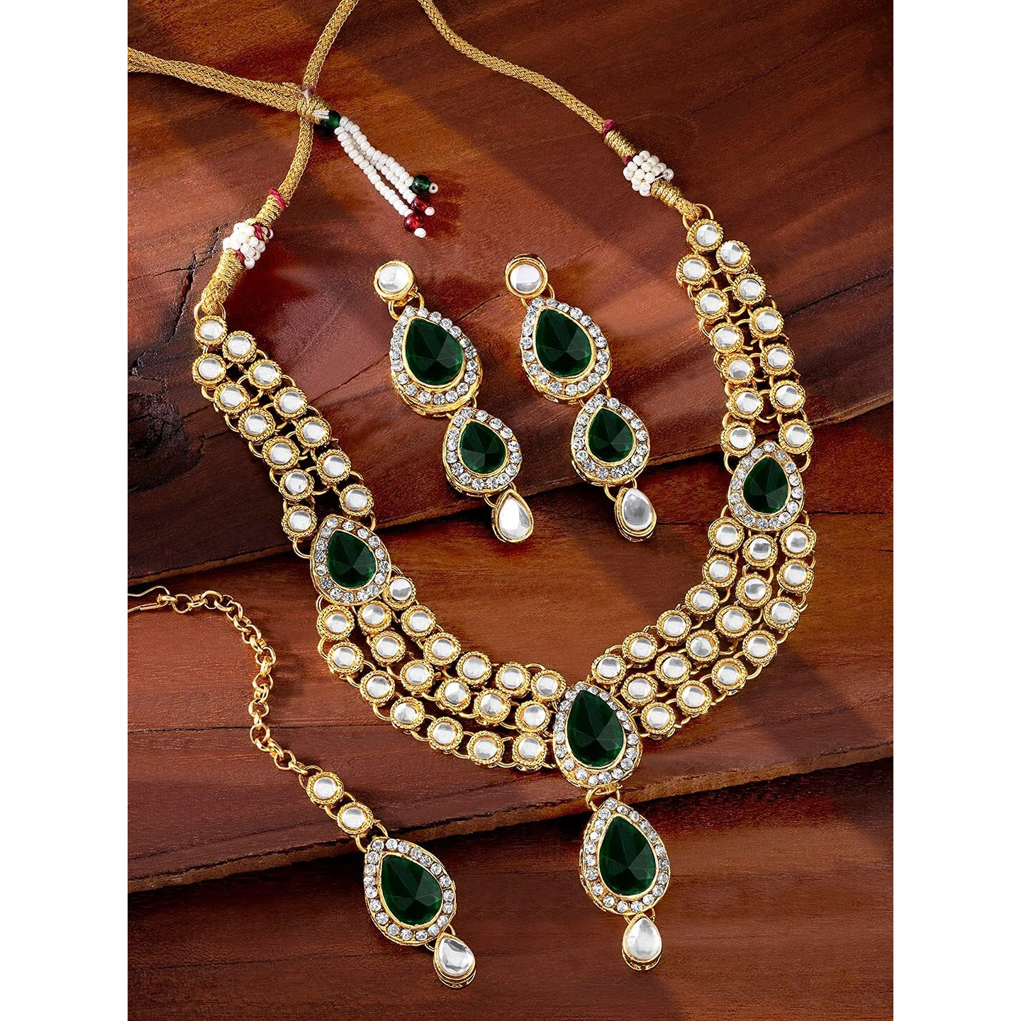 I Jewels Traditional Gold Plated Kundan Necklace Set for Women (IJ315G)