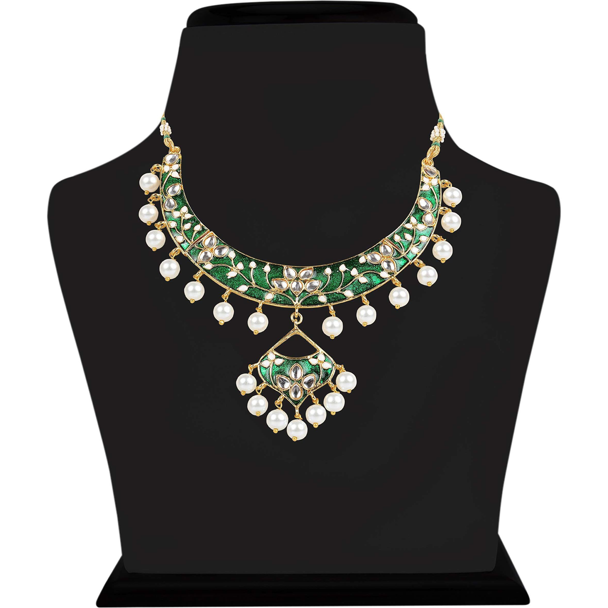 I Jewels Gold Plated Kundan Meenakari Necklace Jewellery Set For Women (M4084G)