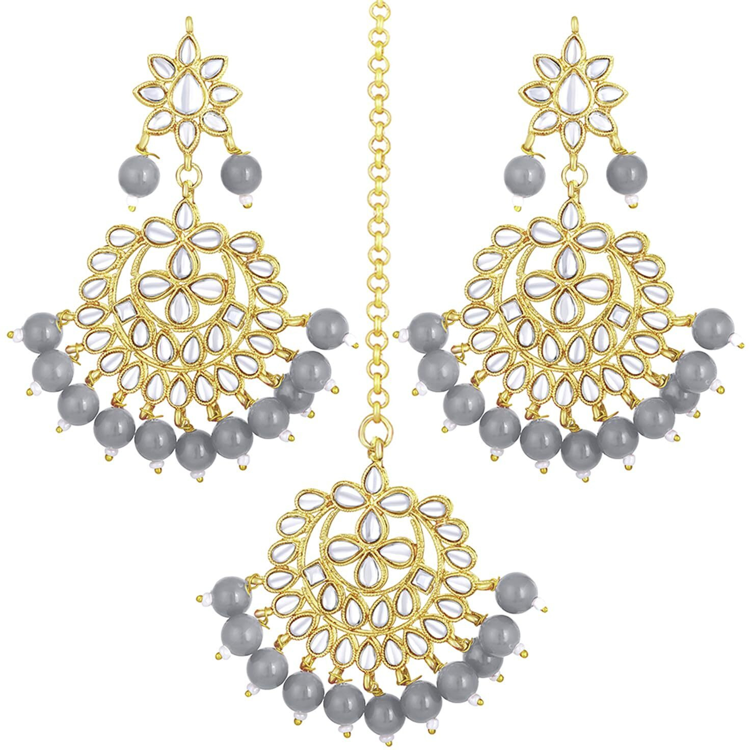Peora Gold Plated Kundan Faux Pearl Ch&bali Earring Maang Tikka Set Indian Traditional Jewellery For Womens & Girls