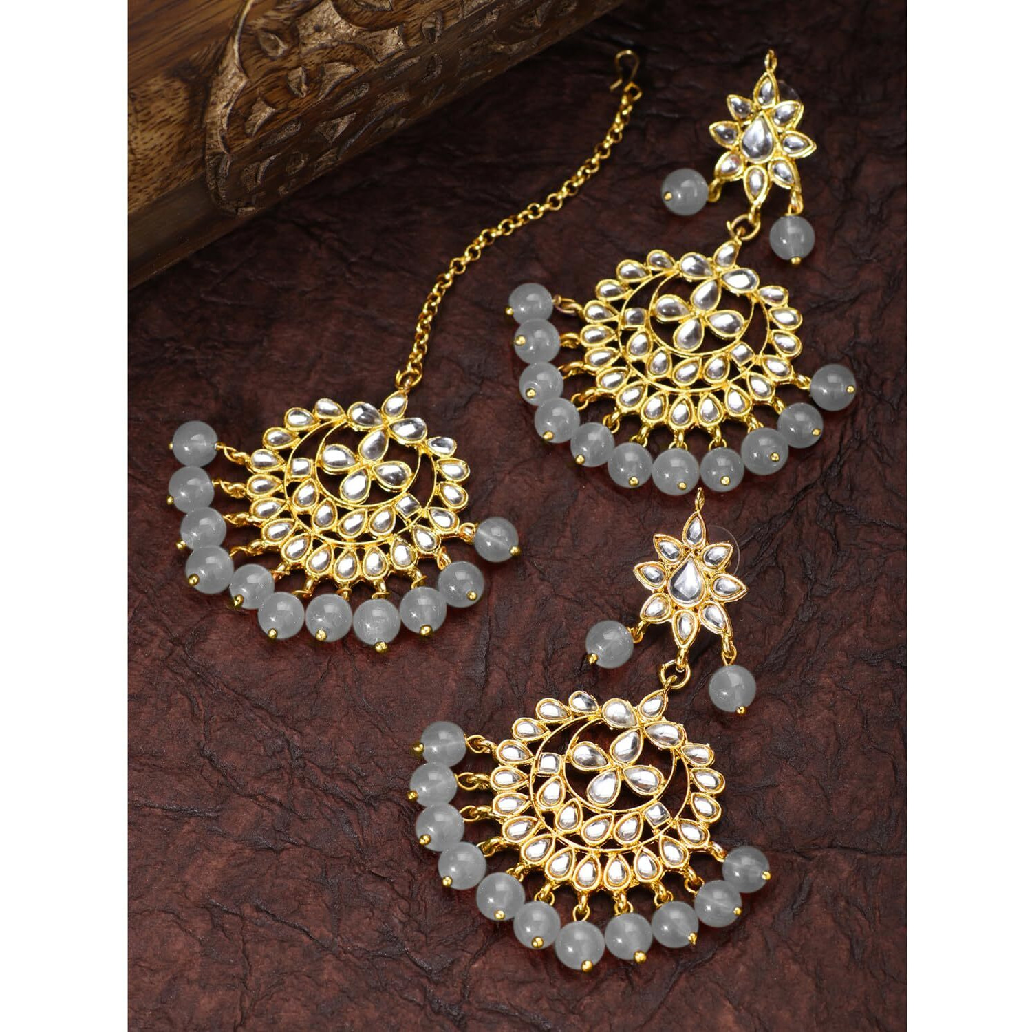 Peora Gold Plated Kundan Faux Pearl Ch&bali Earring Maang Tikka Set Indian Traditional Jewellery For Womens & Girls