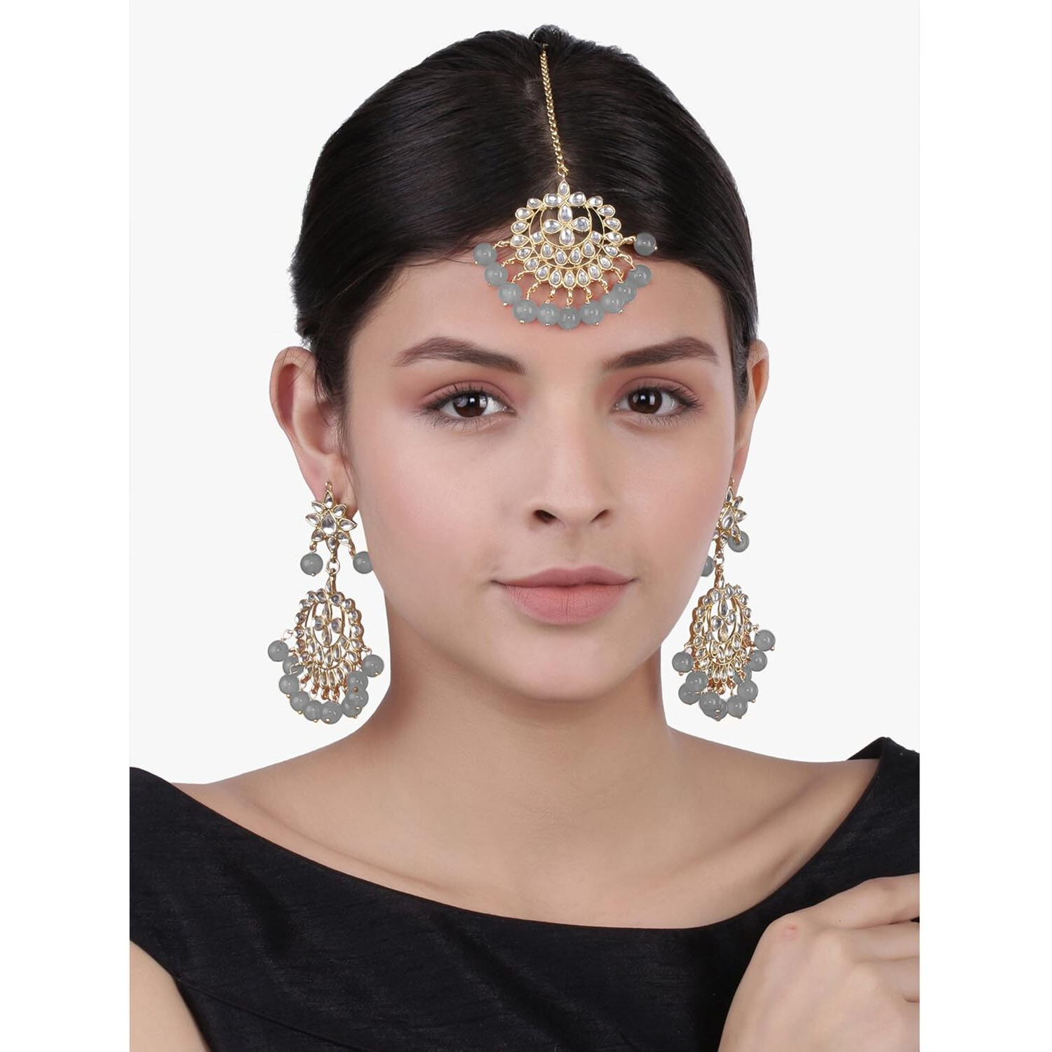 Peora Gold Plated Kundan Faux Pearl Ch&bali Earring Maang Tikka Set Indian Traditional Jewellery For Womens & Girls