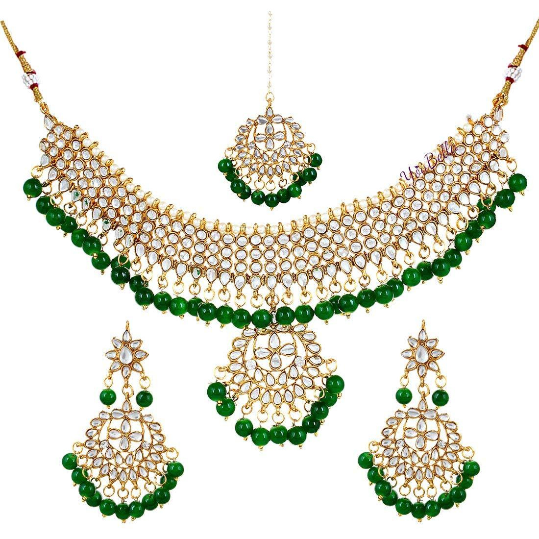YouBella Jewellery Sets for Women Gold Plated Kundan Wedding Bridal Necklace Jewellery set with Earrings For Girls/Women (Green)