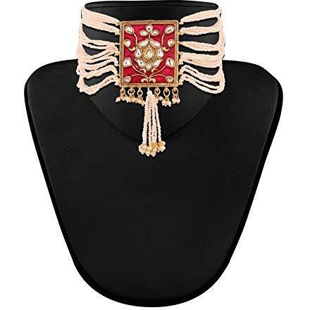 I Jewels 18K Gold Plated Traditional Padmavati Pearl & Kundan Meenakari Necklace Jewellery With Earrings For Women (ML118Q)