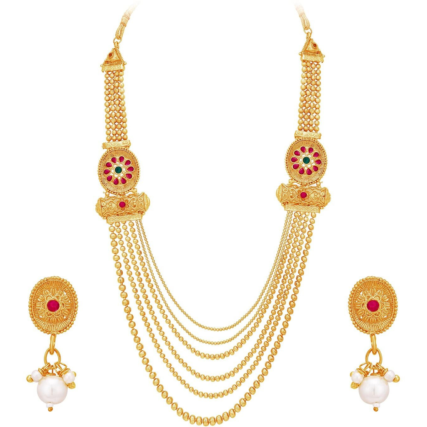 Sukkhi Majestic Gold Plated Colour Stone & Pearl Layered Necklace Set For Women (Ns101527)