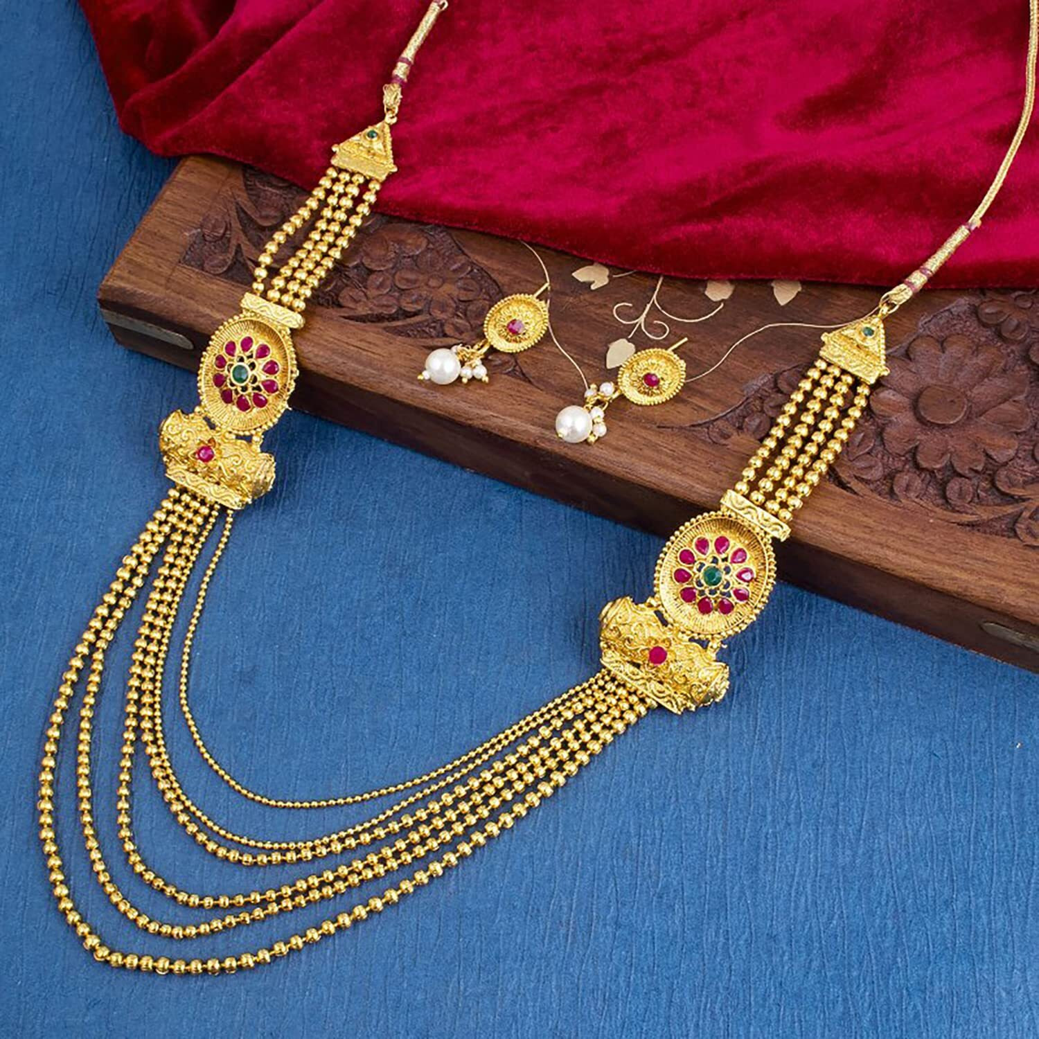 Sukkhi Majestic Gold Plated Colour Stone & Pearl Layered Necklace Set For Women (Ns101527)