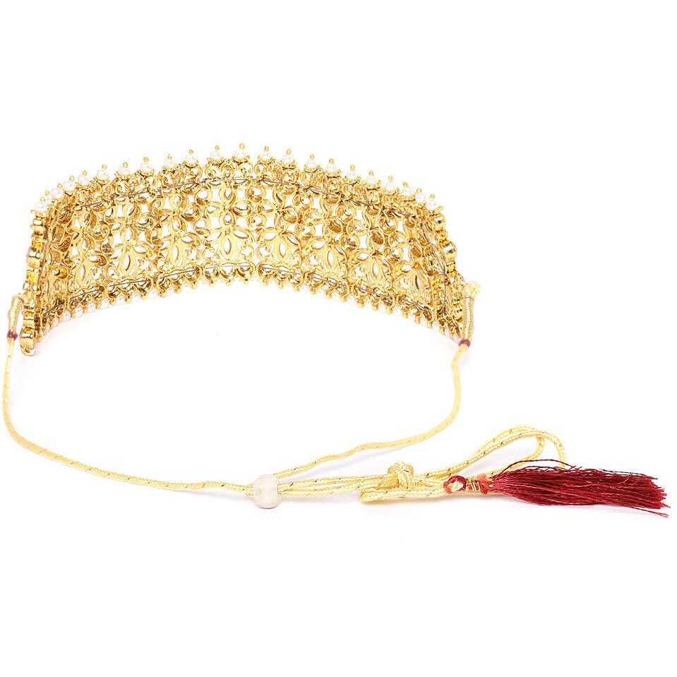 ZAVERI PEARLS Gold Tone Kundan & Pearls Choker Necklace & Earring Set For Women-ZPFK9656