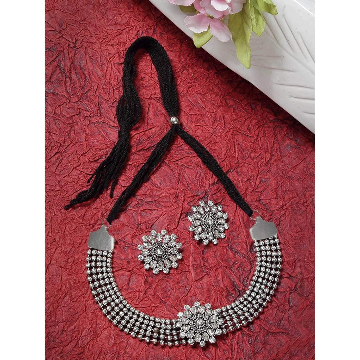 YouBella Jewellery for Women Aghani Tribal Oxidised Necklace Jewellery Set with Earrings for Women & Girls (Style 1) ( Silver )