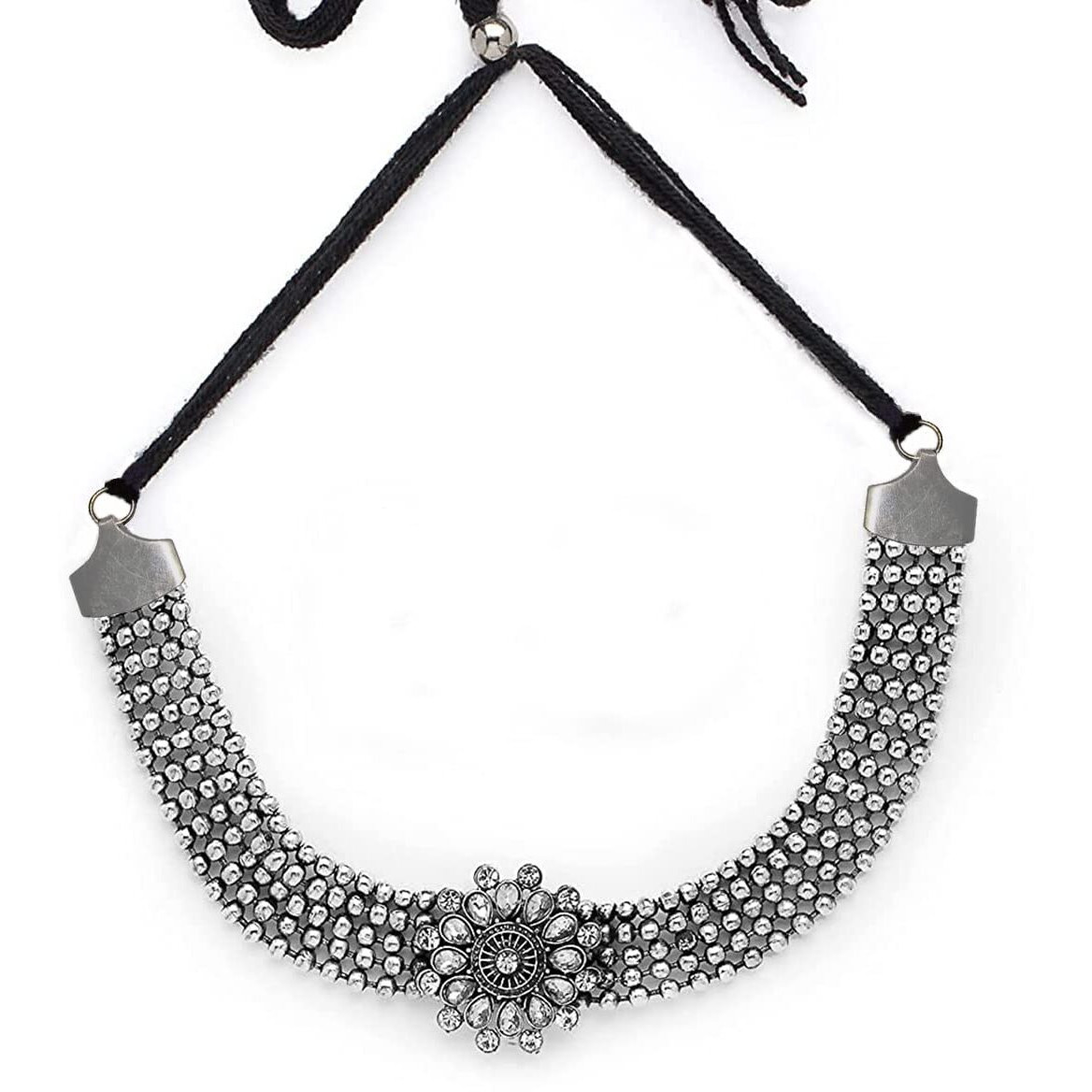YouBella Jewellery for Women Aghani Tribal Oxidised Necklace Jewellery Set with Earrings for Women & Girls (Style 1) ( Silver )