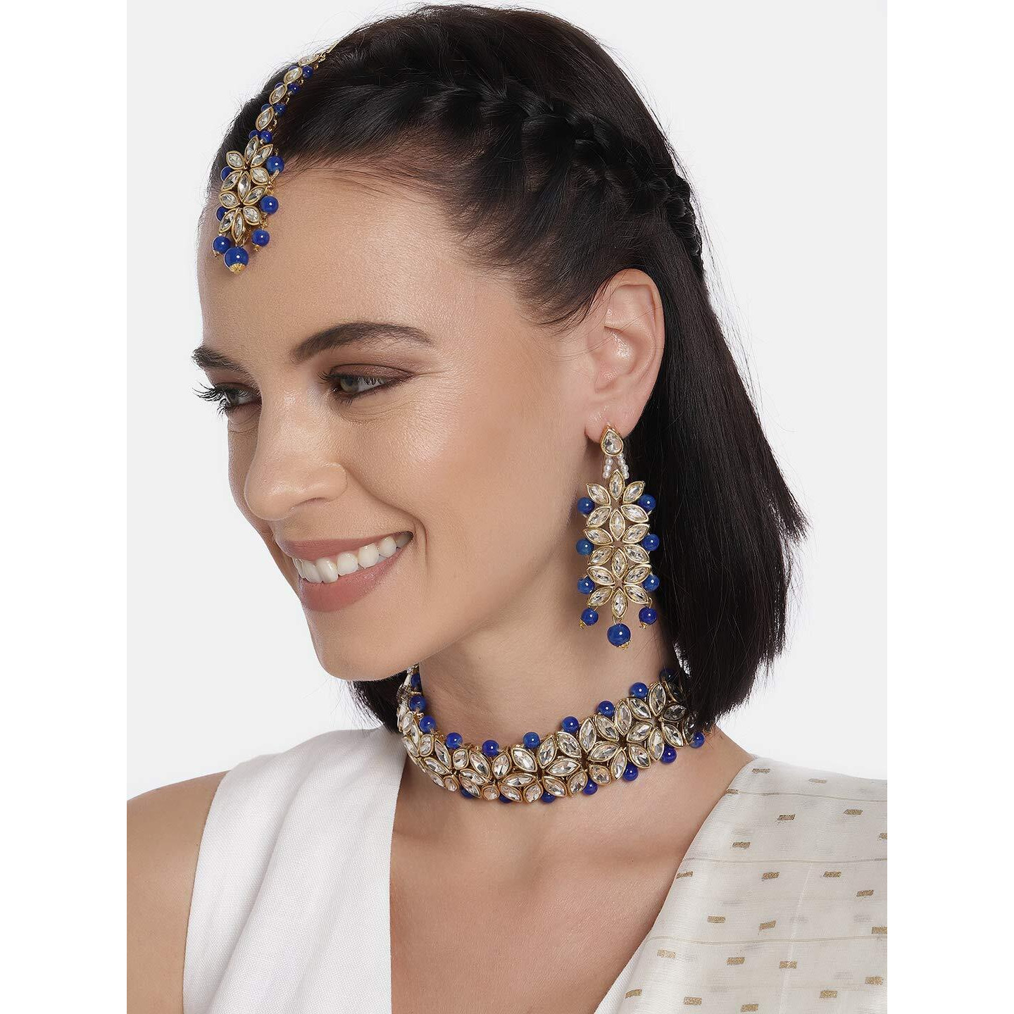 Peora Traditional Gold Plated Kundan Pearl Bridal Choker Necklace Jewellery Set with Earring Maang Tikka for Women Girls
