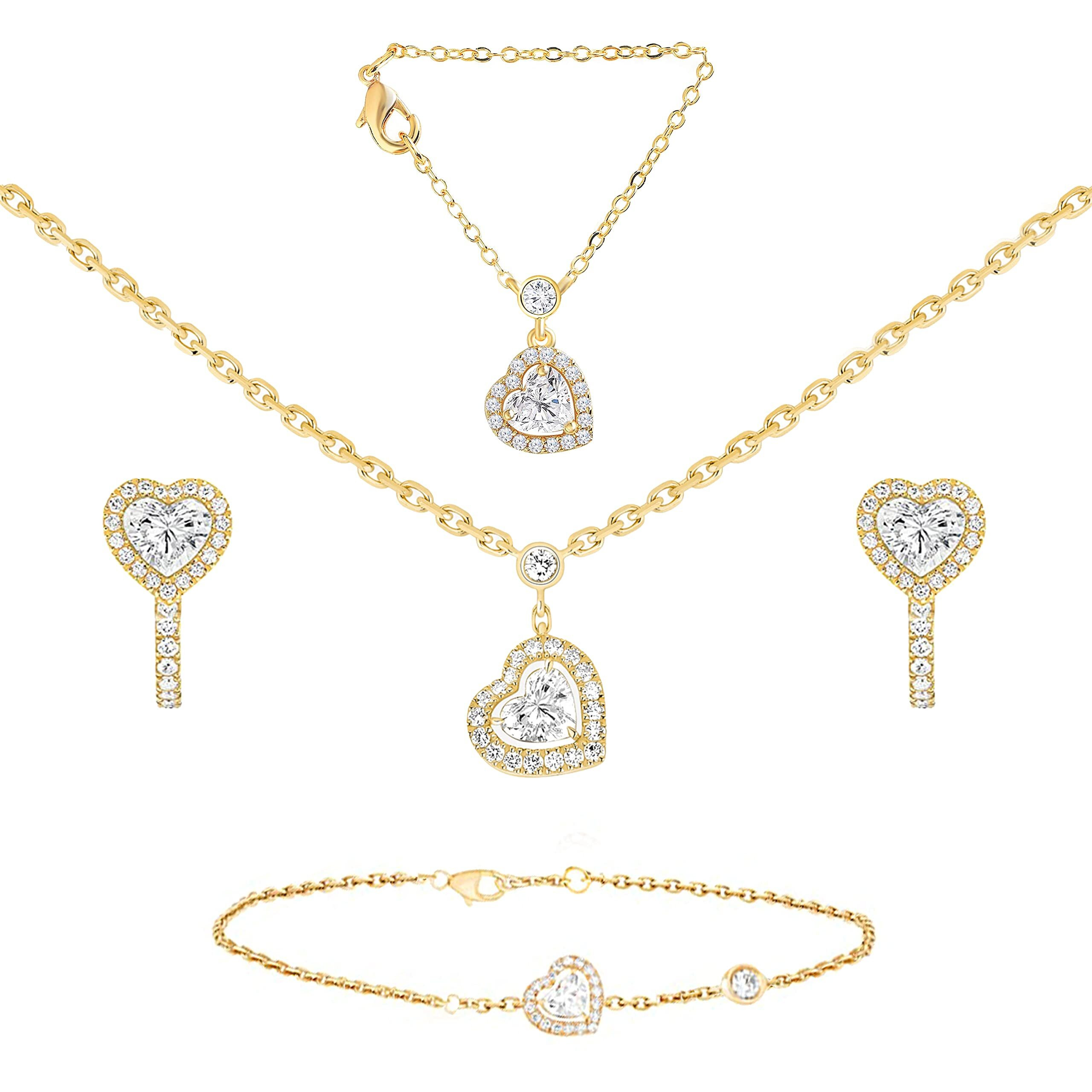 MINUTIAE Austrian Cubic Zirconia Diamond Elegant Stylish Charm Brass Chain Jewellery Set for Women & Girls - Gold | Includes Pendant Necklace, Earrings, Bracelet, Watch Charm