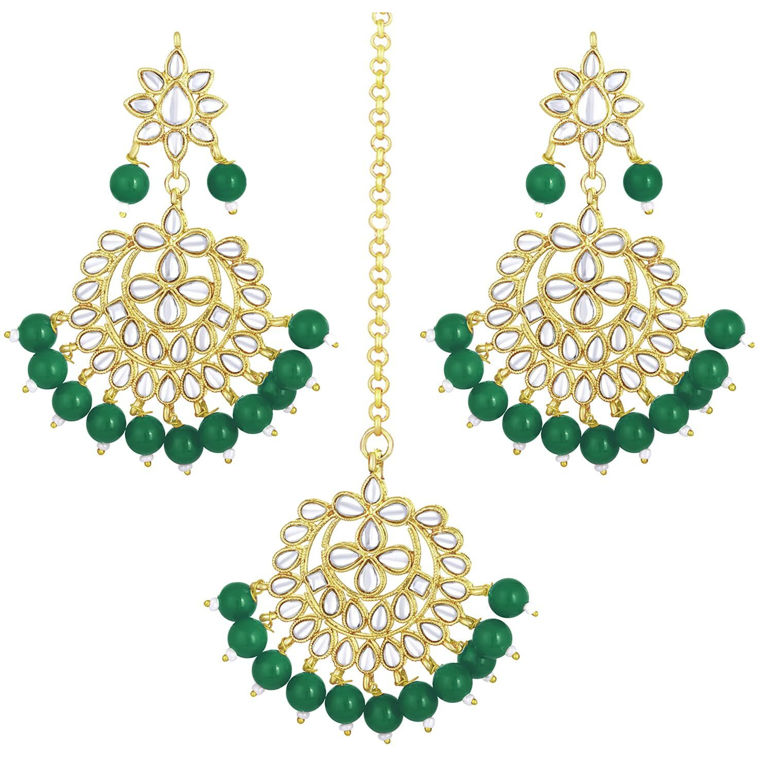 Peora Gold Plated Kundan Faux Pearl Ch&bali Earring Maang Tikka Set Indian Traditional Jewellery For Womens & Girls