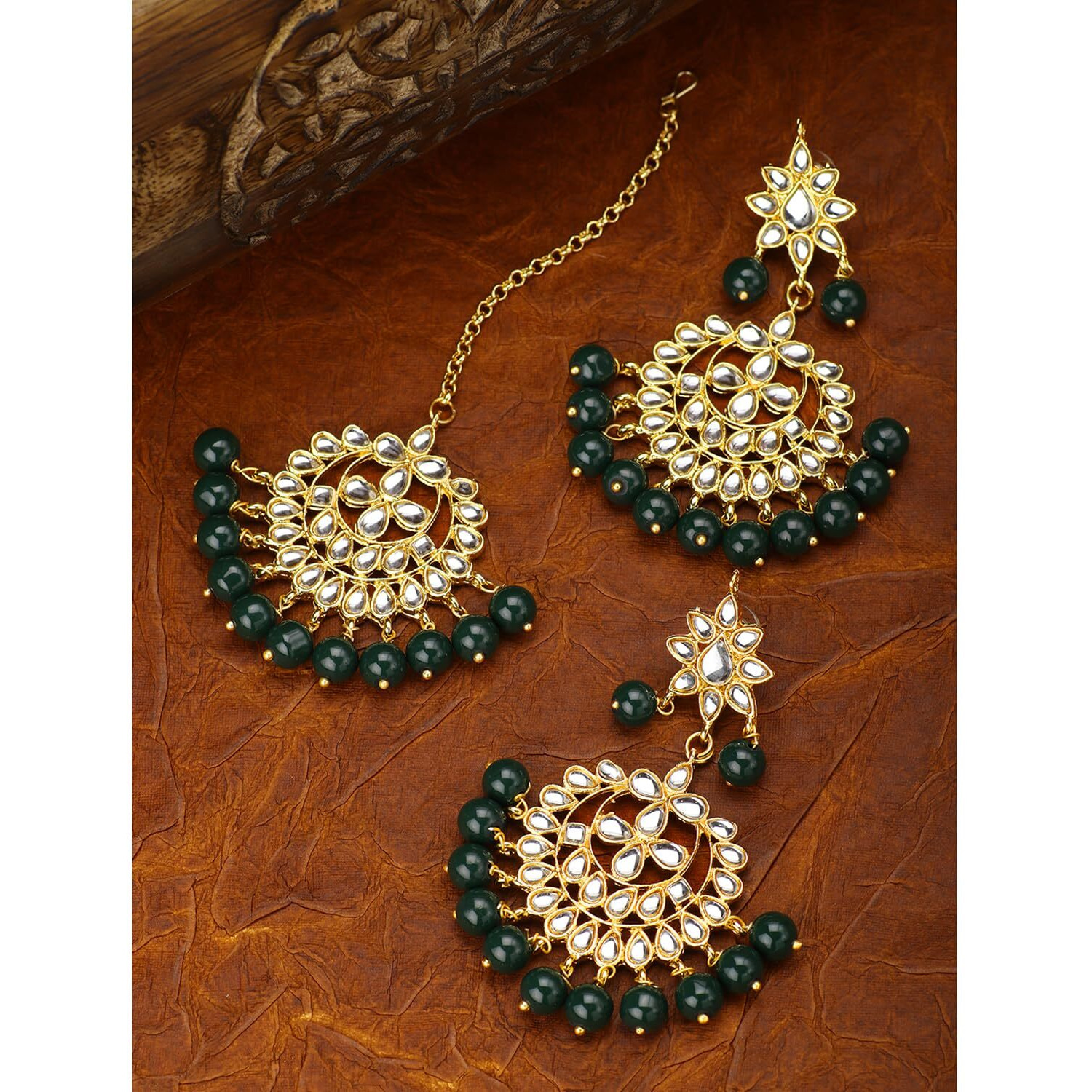 Peora Gold Plated Kundan Faux Pearl Ch&bali Earring Maang Tikka Set Indian Traditional Jewellery For Womens & Girls
