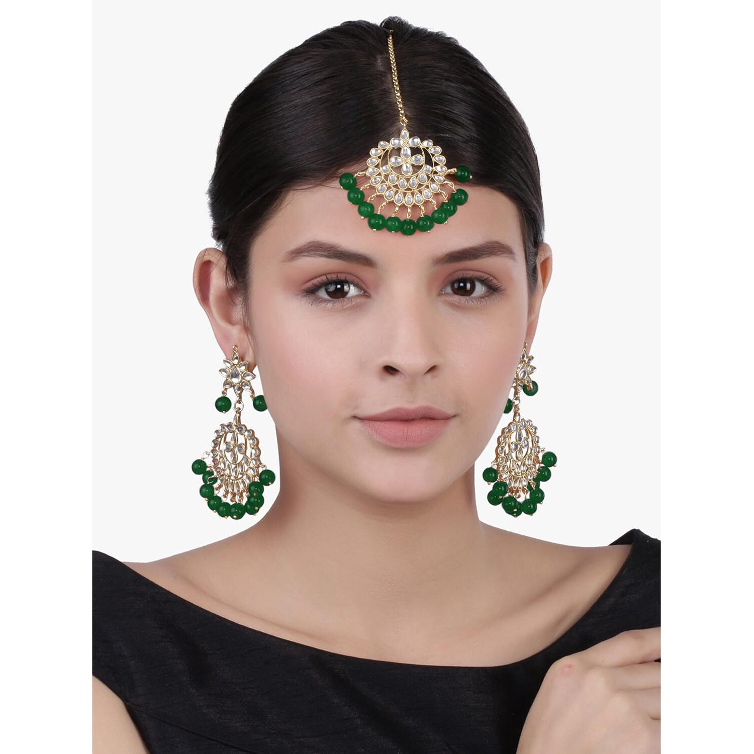 Peora Gold Plated Kundan Faux Pearl Ch&bali Earring Maang Tikka Set Indian Traditional Jewellery For Womens & Girls