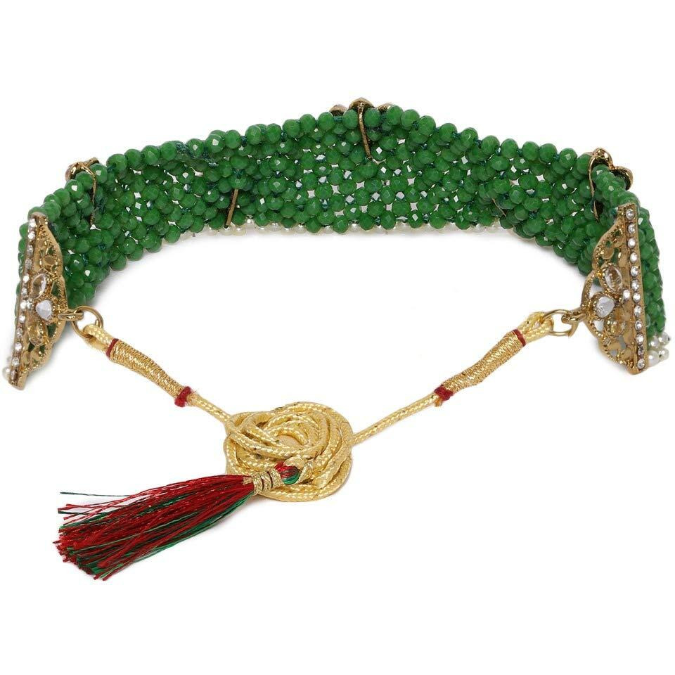ZAVERI PEARLS Crystal Shine Green Beads & Kundan Flowers Necklace & Earring Set For Women-ZPFK9817