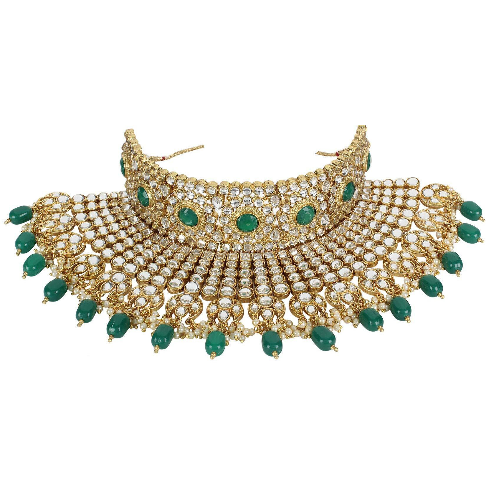 Shining Diva Fashion Latest Kundan Design Bridal Choker Necklace Set for Women Traditional Jewellery Set for Women (Green) (10558s)