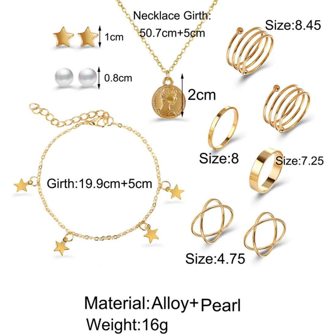 Jewels Galaxy Stylish Pearl Gold Plated Earrings With Necklace and Beatiful Rings with Bracelet For Women/Girls (CT-CB-MIXX-49532)