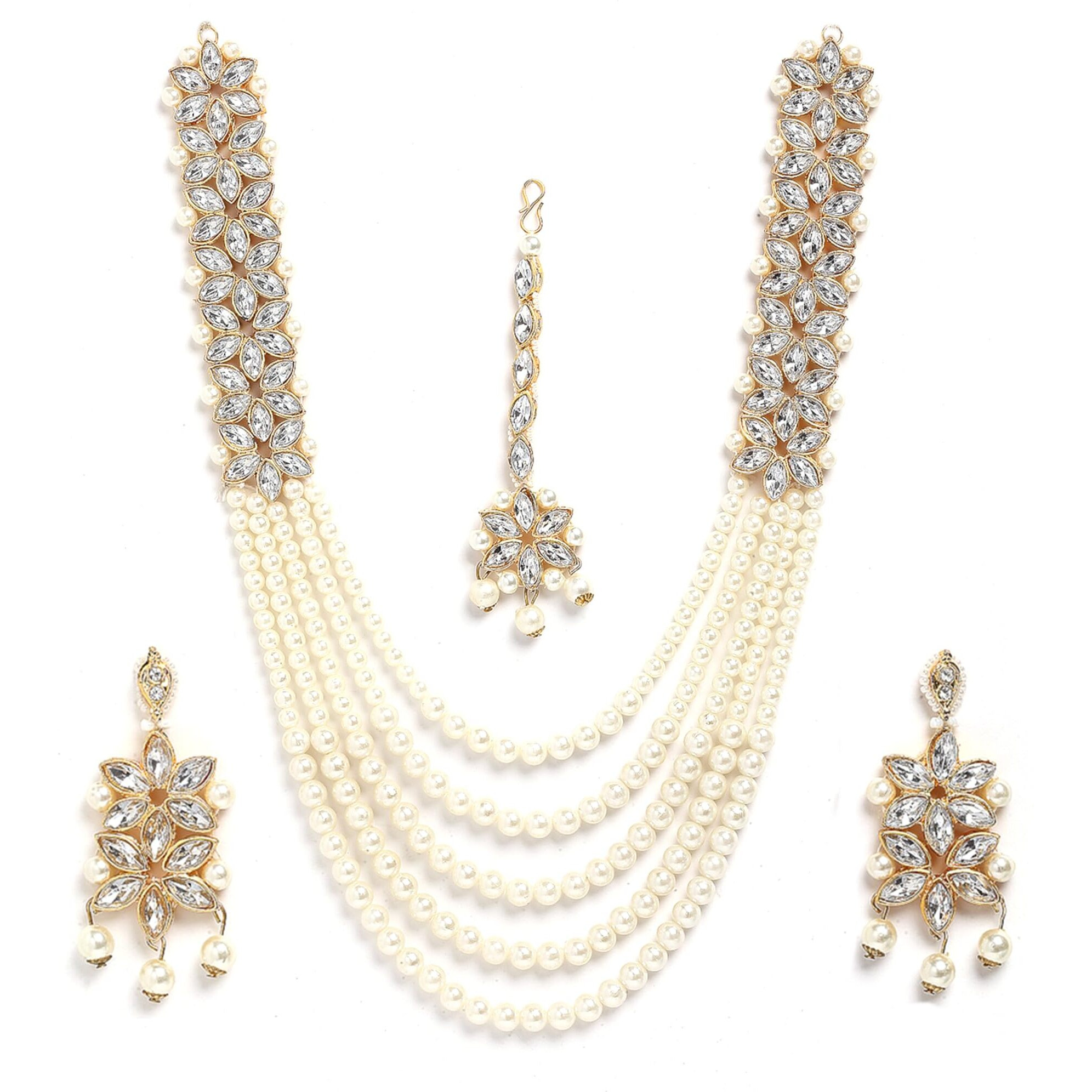 ZENEME Jewellery Set Gold Plated Wedding Bridal Necklace Set With Earrings Mangtikka Jewellery For Women and Girls