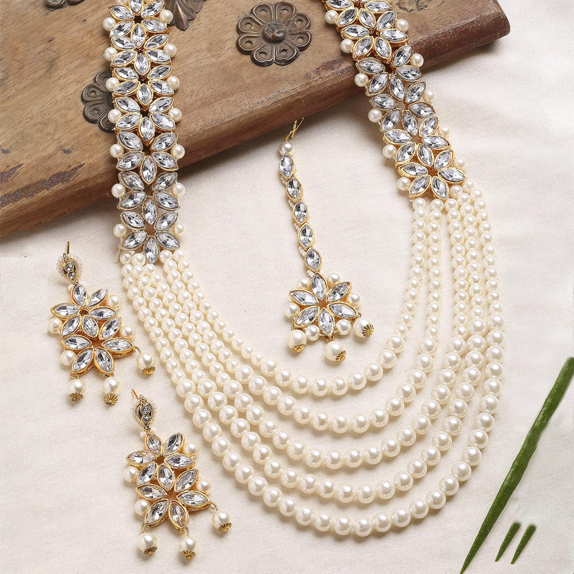 ZENEME Jewellery Set Gold Plated Wedding Bridal Necklace Set With Earrings Mangtikka Jewellery For Women and Girls