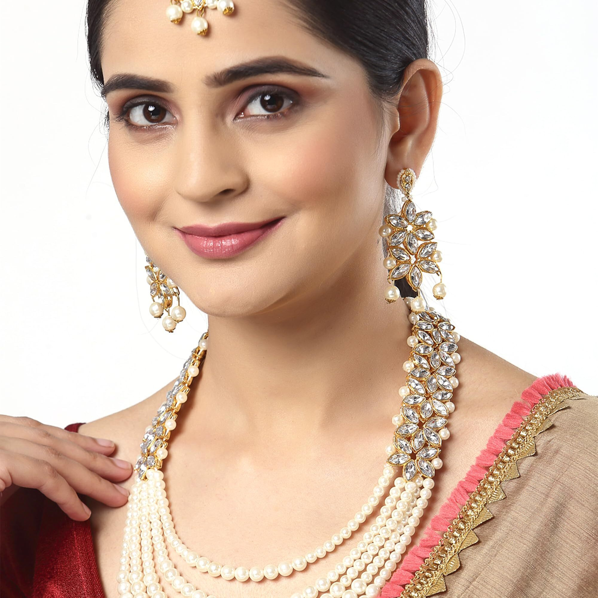 ZENEME Jewellery Set Gold Plated Wedding Bridal Necklace Set With Earrings Mangtikka Jewellery For Women and Girls