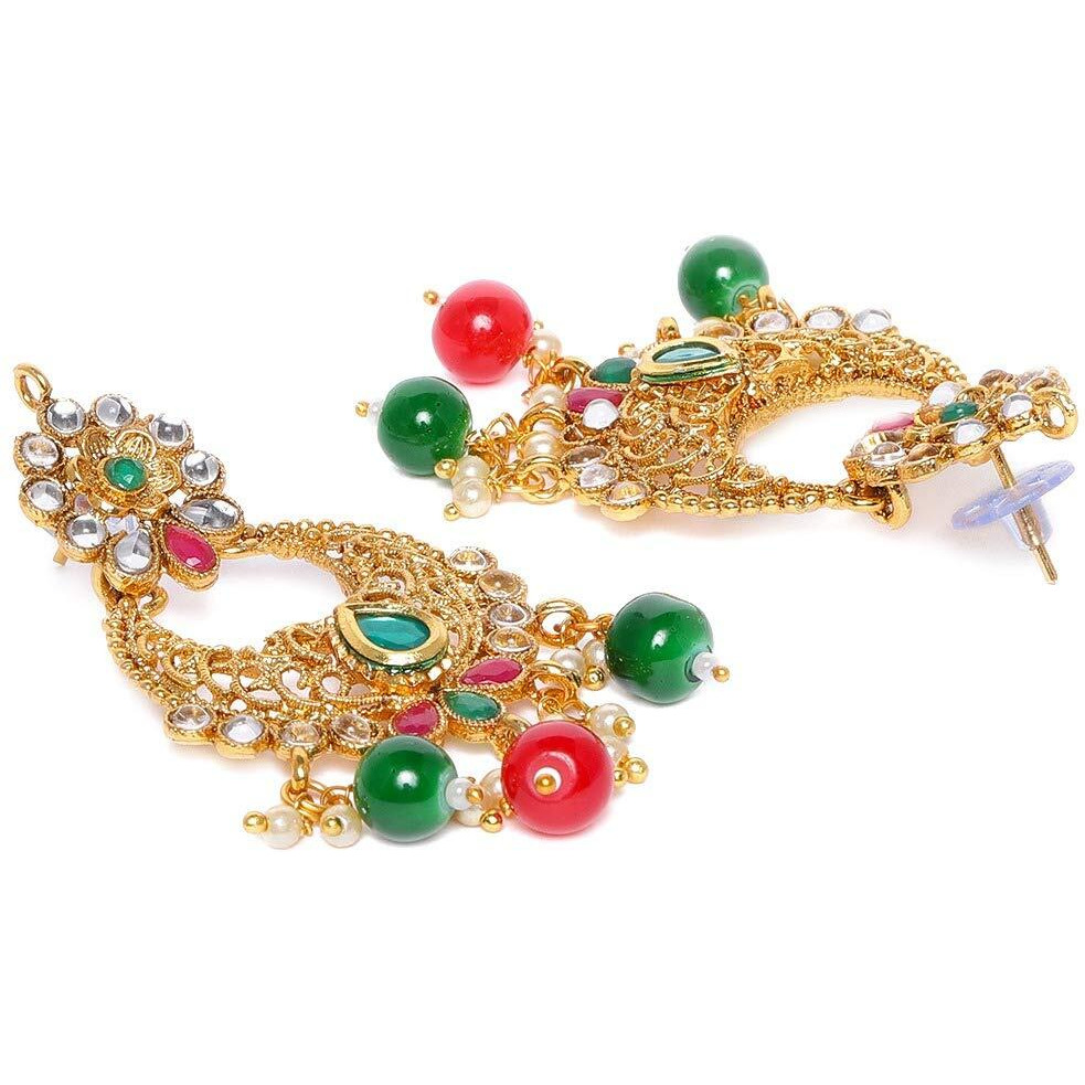 ZAVERI PEARLS Green Red Stones & Beads Traditional Choker Necklace & Earring Set For Women-ZPFK9976
