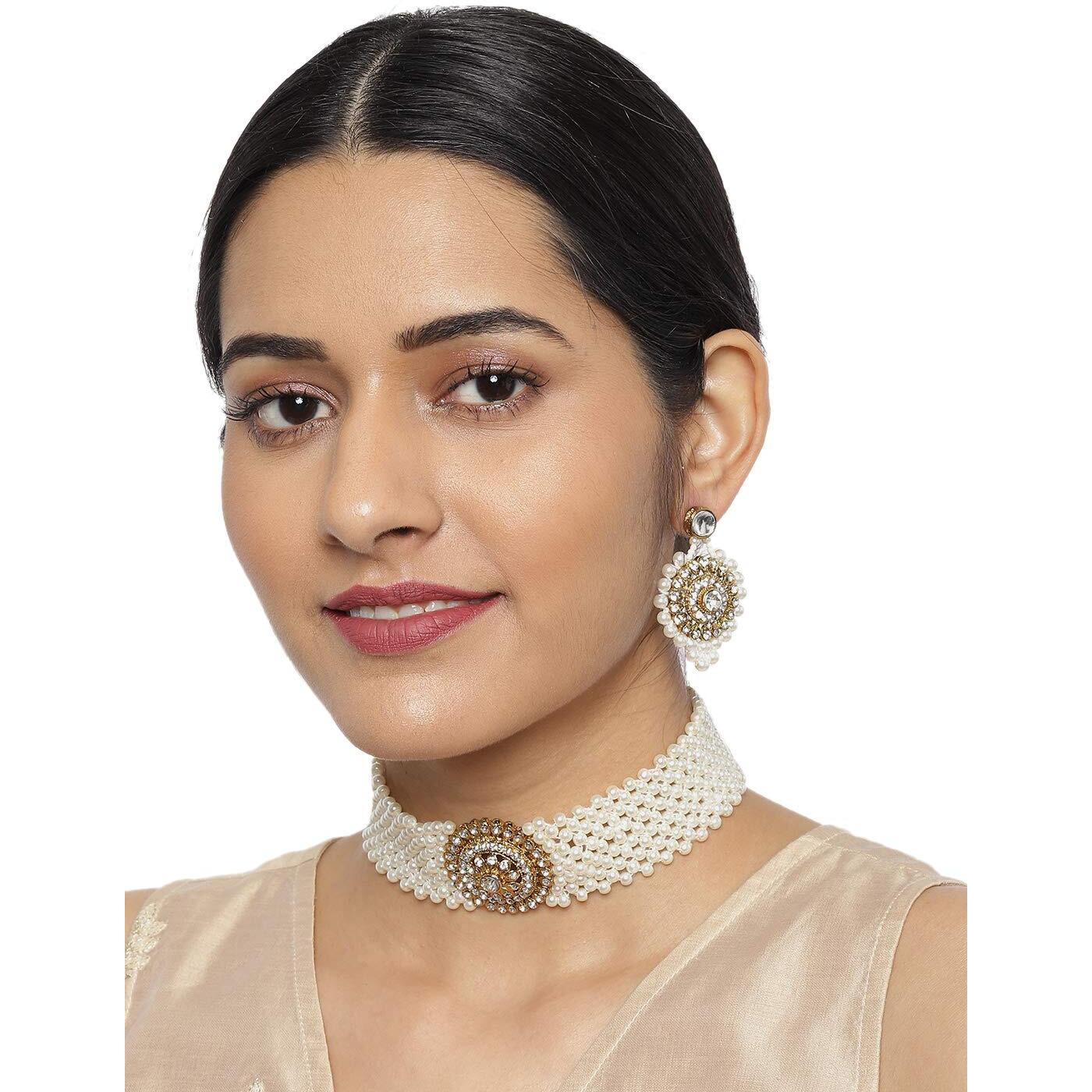 ZAVERI PEARLS Lavishing Pearls Choker Necklace Set For Women-ZPFK9091