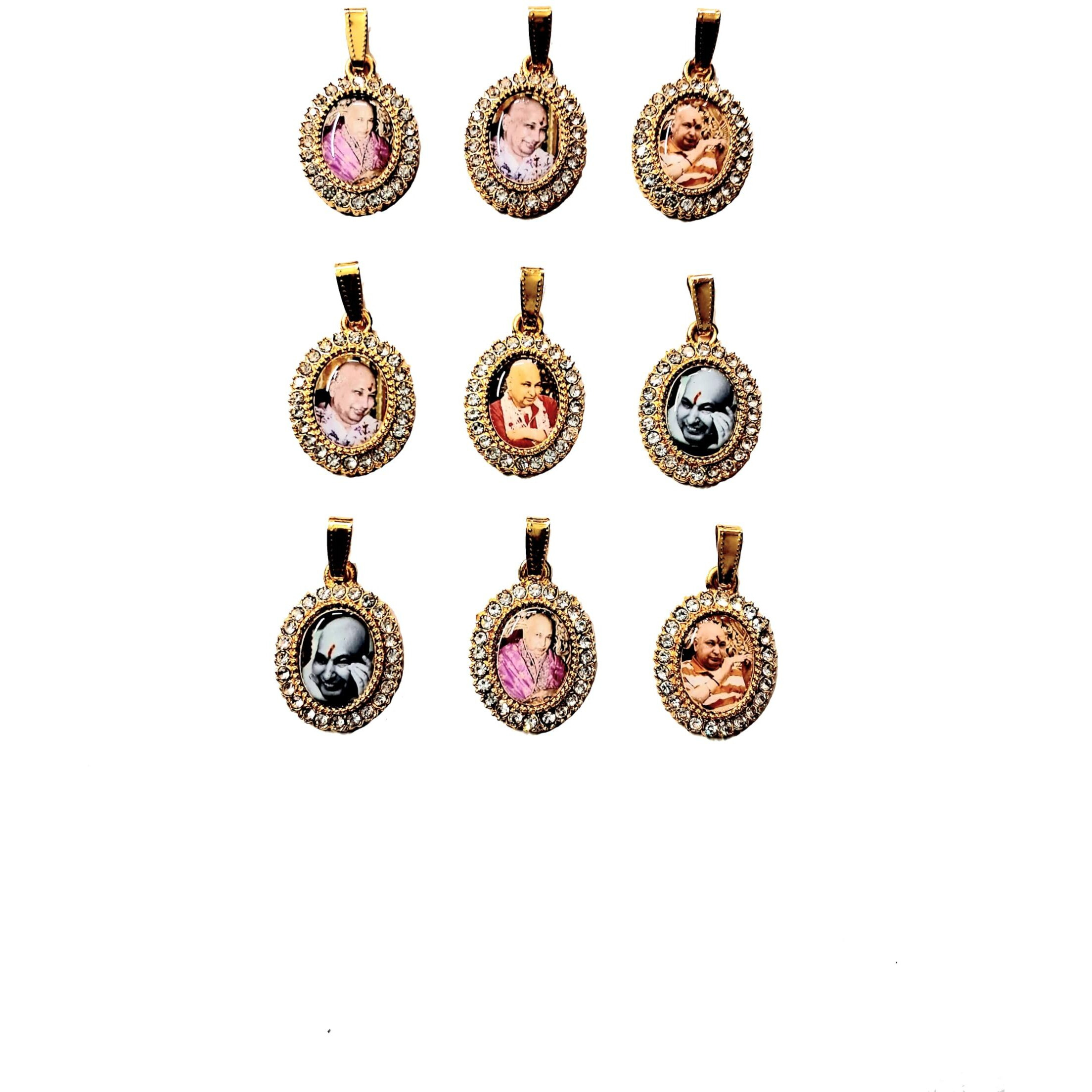 Aish N Bless (Set of 9) Oval Shaped GURU JI SWAROOP/Photo Golden Metal Pendants/Lockets for Neck Chain For Women,Men And Kids (Small Size)