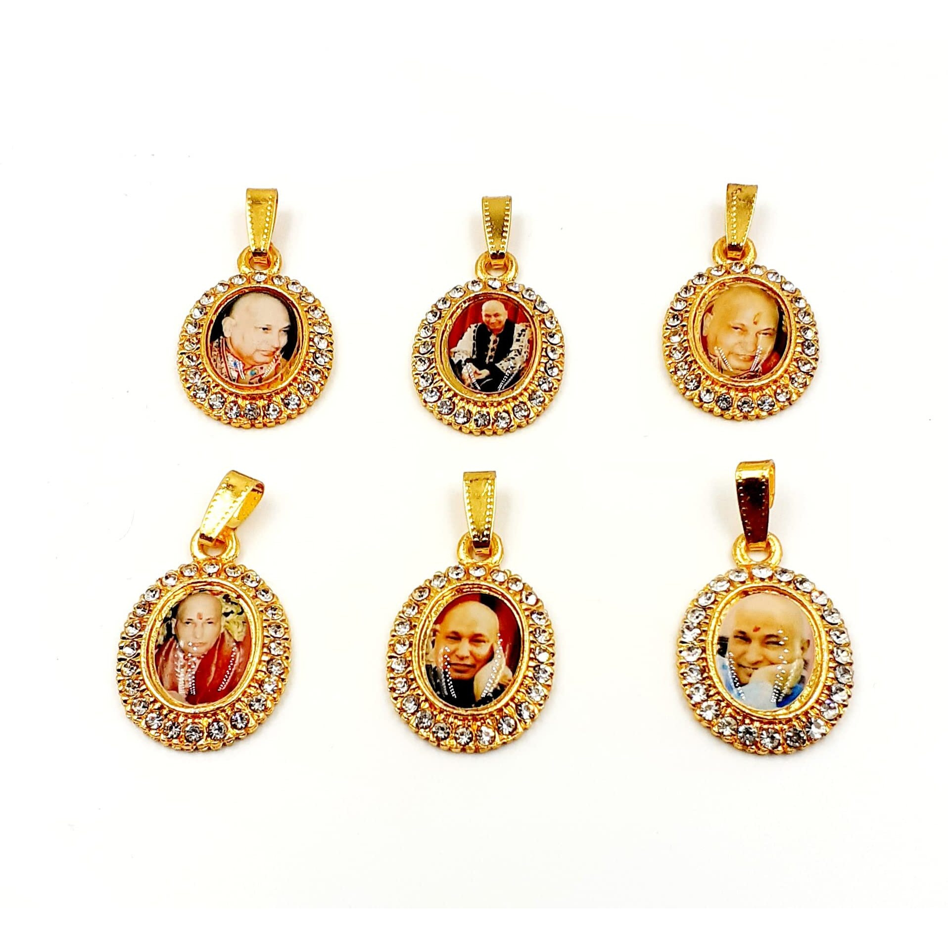Aish N Bless (Set of 9) Oval Shaped GURU JI SWAROOP/Photo Golden Metal Pendants/Lockets for Neck Chain For Women,Men And Kids (Small Size)