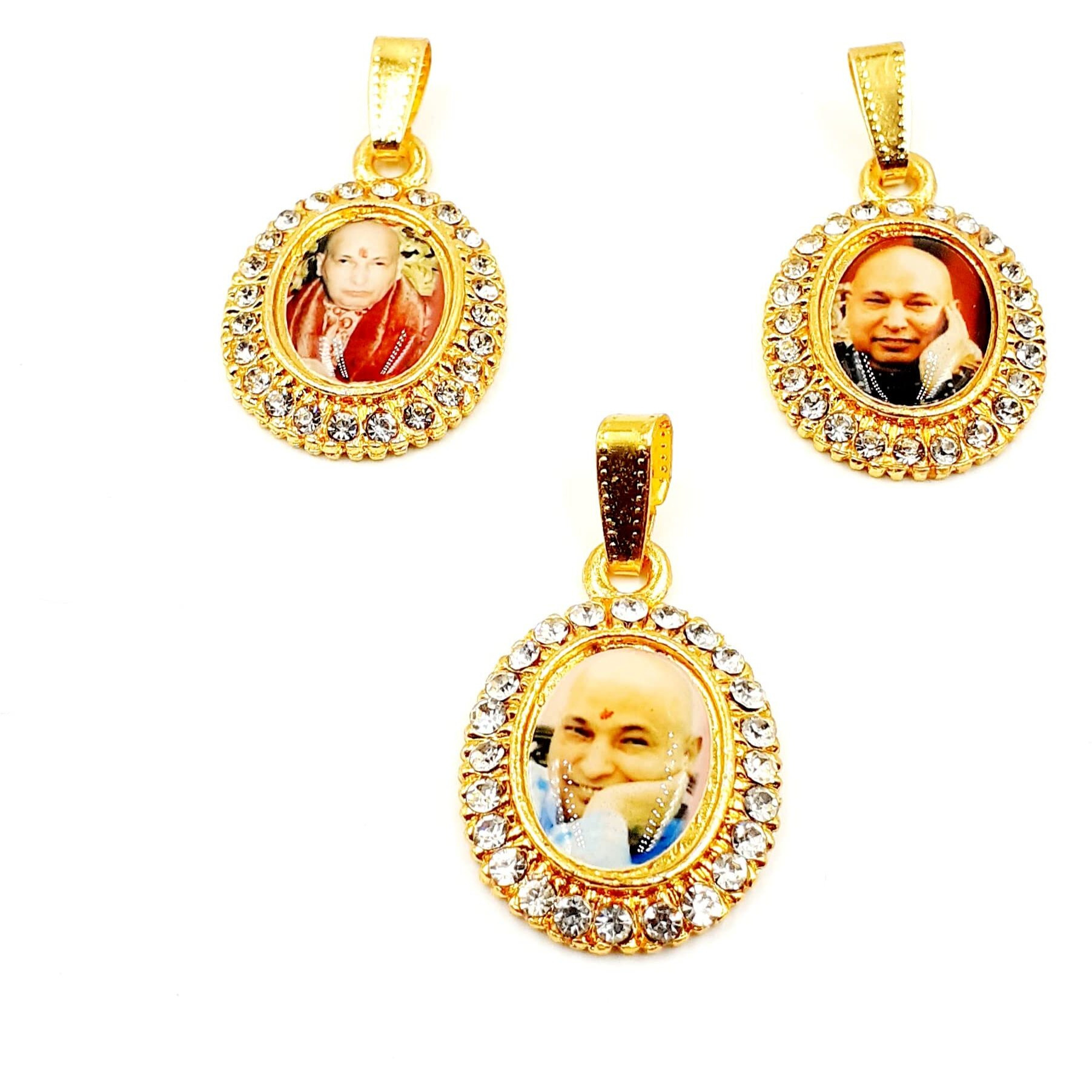 Aish N Bless (Set of 9) Oval Shaped GURU JI SWAROOP/Photo Golden Metal Pendants/Lockets for Neck Chain For Women,Men And Kids (Small Size)