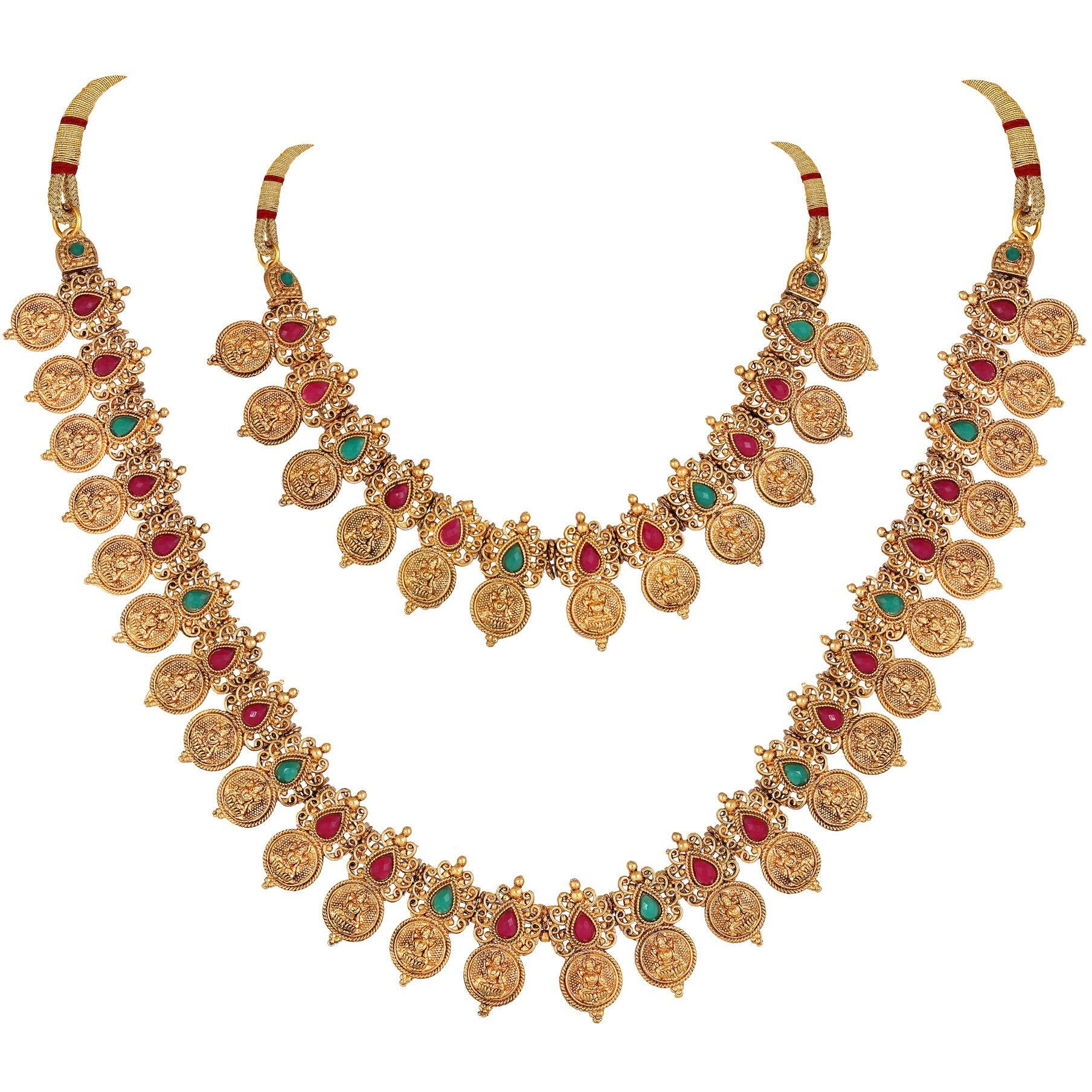 Shining Diva Fashion Latest Combo Design Stylish Temple Necklace Traditional Gold Plated Jewellery Set for Women (Multi-colour) (10811s)