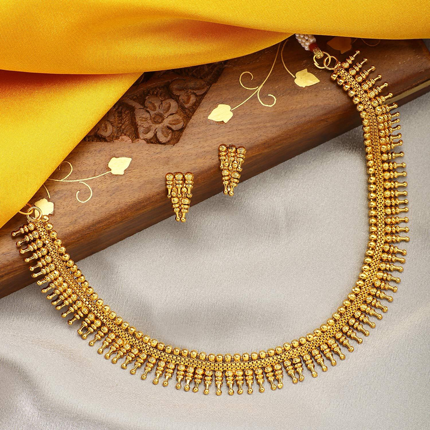 Peora Traditional Gold Plated Choker Necklace With Earring Jewellery Set for Women