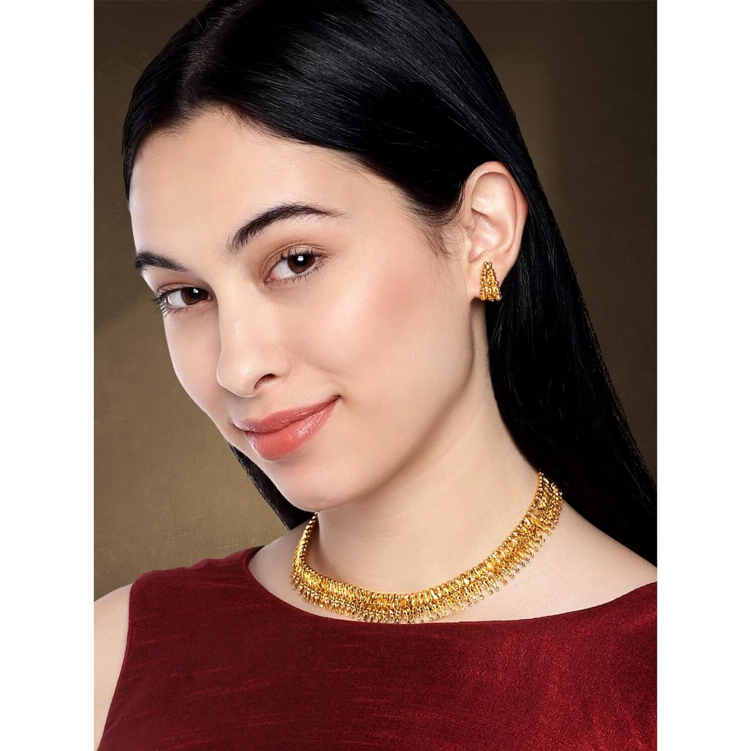 Peora Traditional Gold Plated Choker Necklace With Earring Jewellery Set for Women