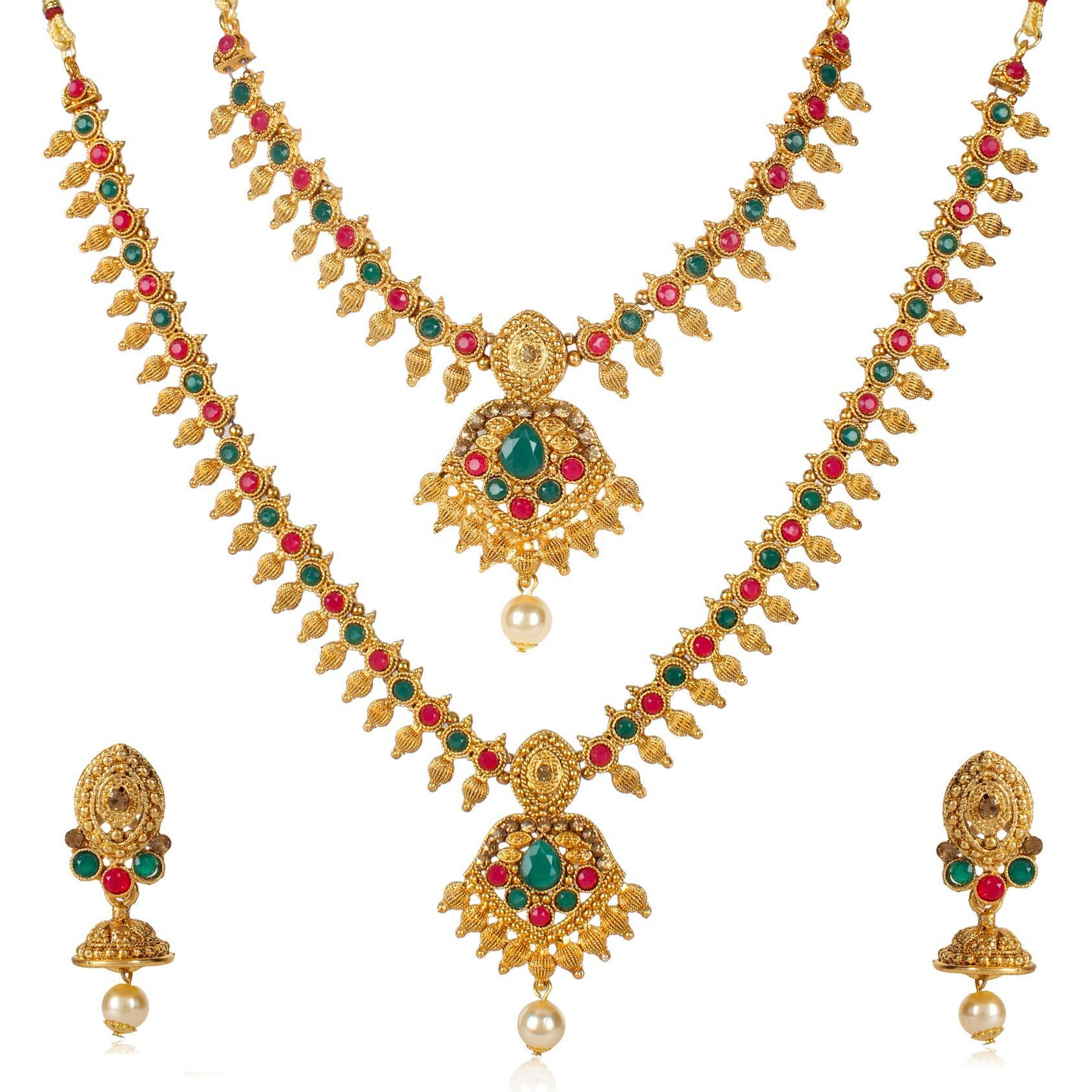 Shining Diva Fashion Latest Combo Design Necklace Set for Women Wedding Traditional Gold Plated Jewellery Set for Women (rrsd10254s)